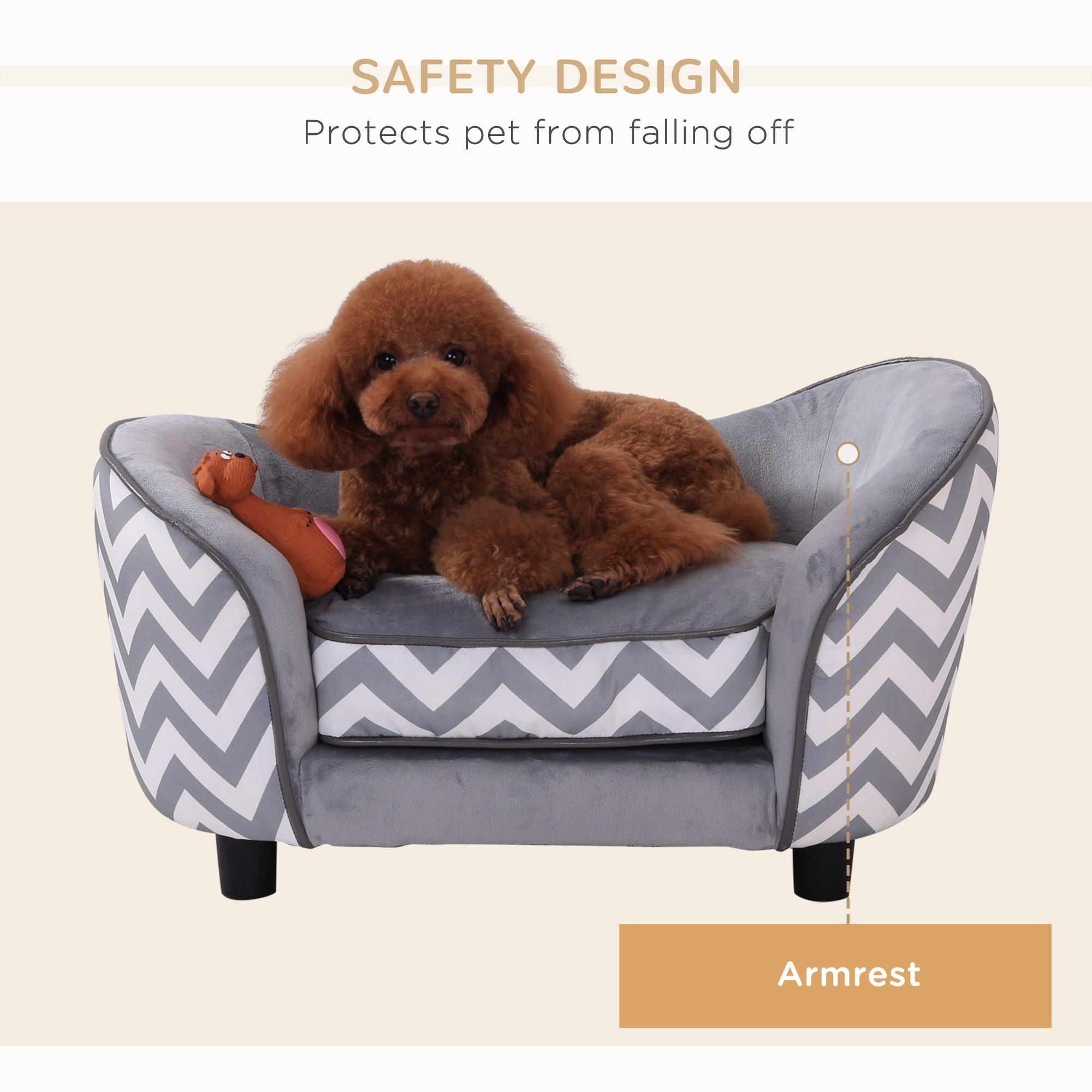 Dog Sofa Pet Couch For XS Dogs W/ Removable Sponge Padded Cushion-Grey — image 5