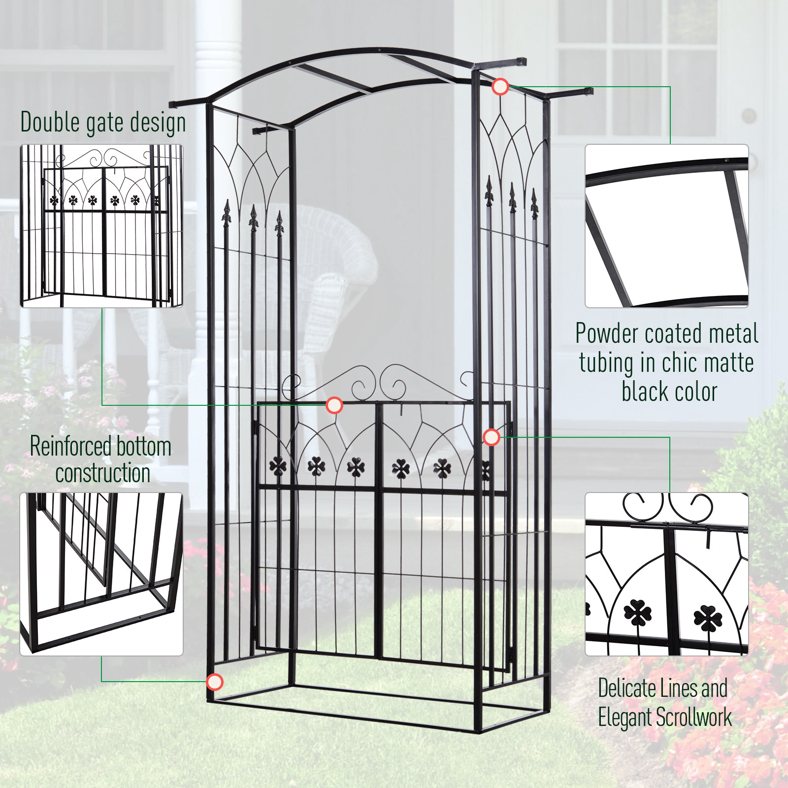Garden Outdoor Entrance Arch With Door Patio Decoration For Rose Trellis Arbour — image 4