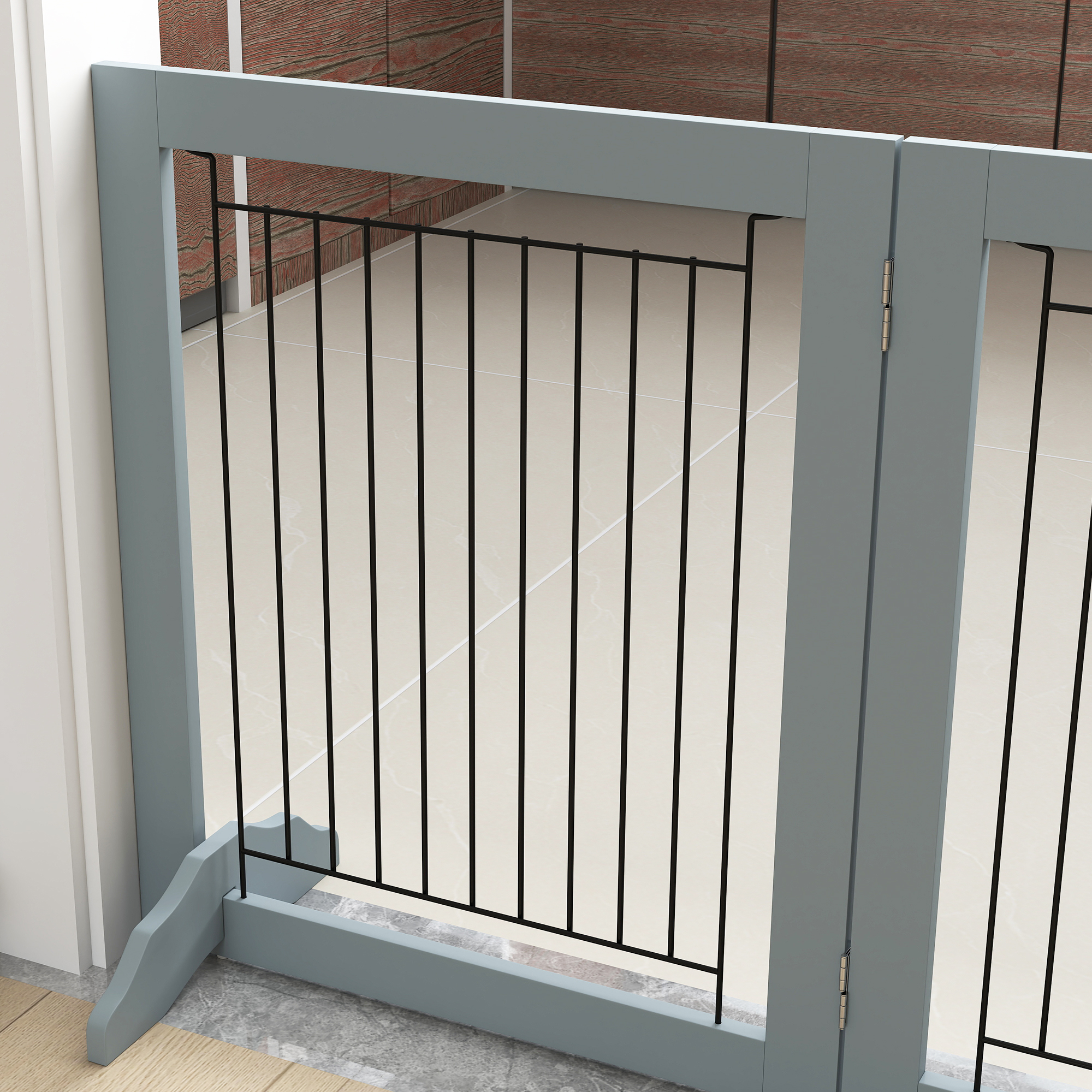 Foldable Pet Gate,with Three Panels & Two Support Feet-Grey — image 3