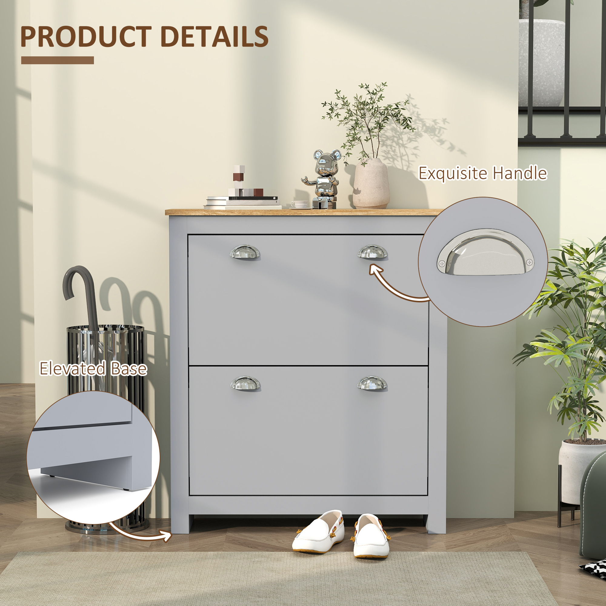 2 Drawer Shoe Cabinet Modern Narrow Cupboard Hallway Wooden Storage Organiser — image 4