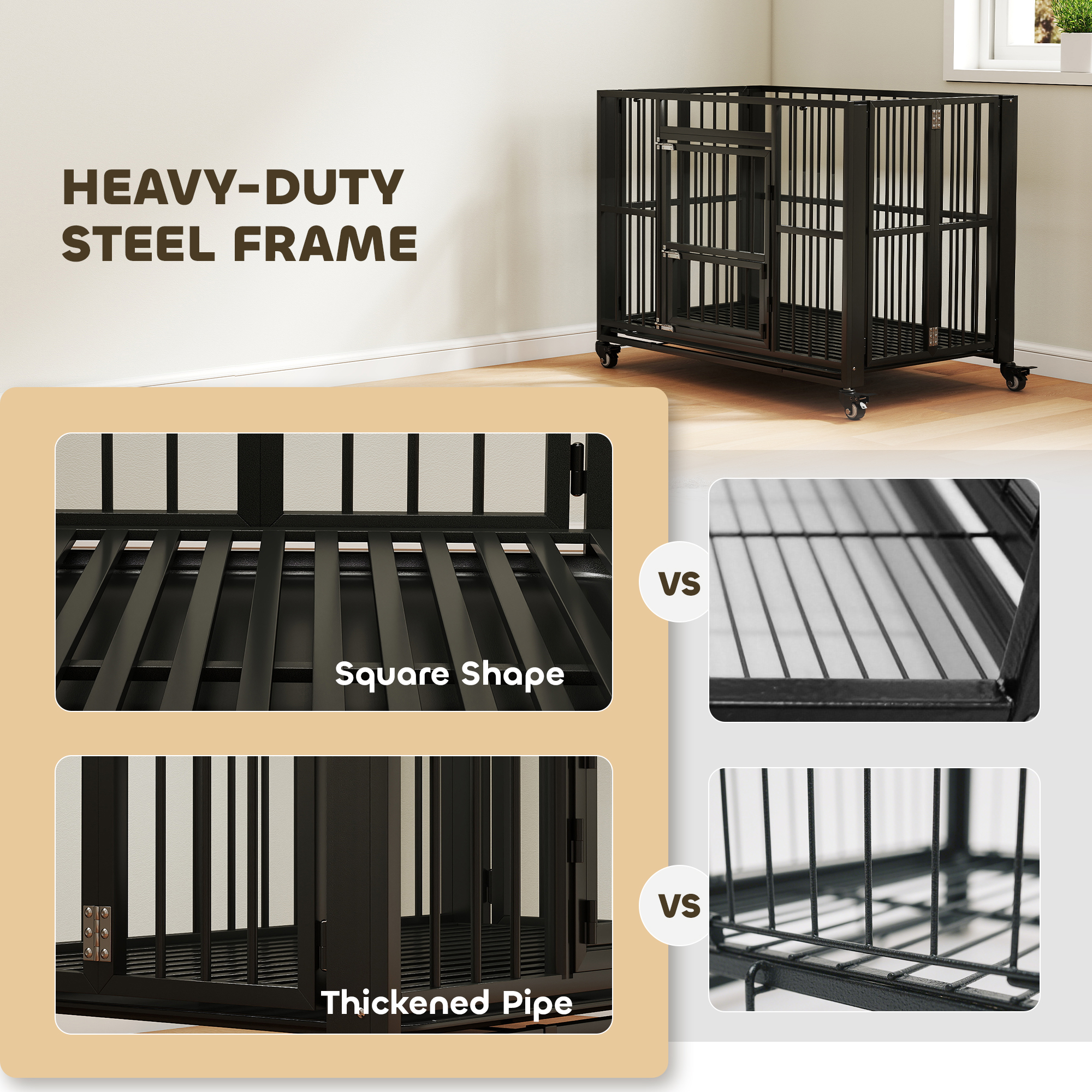 43IN Heavy Duty Dog Crate,Foldable Cage,with Openable Top,Locks,Removable — image 3