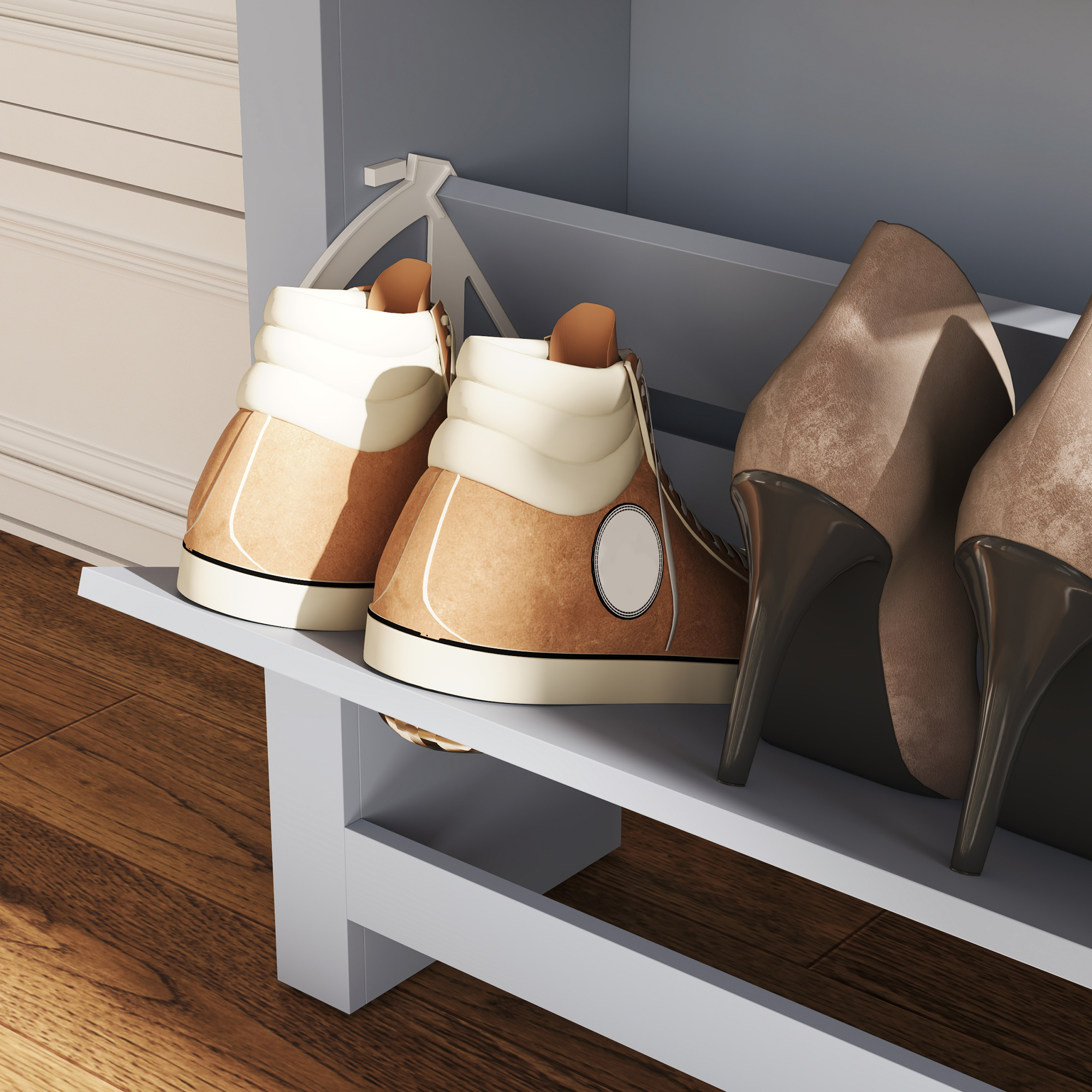 2 Drawer Shoe Cabinet Modern Narrow Cupboard Hallway Wooden Storage Organiser — image 5