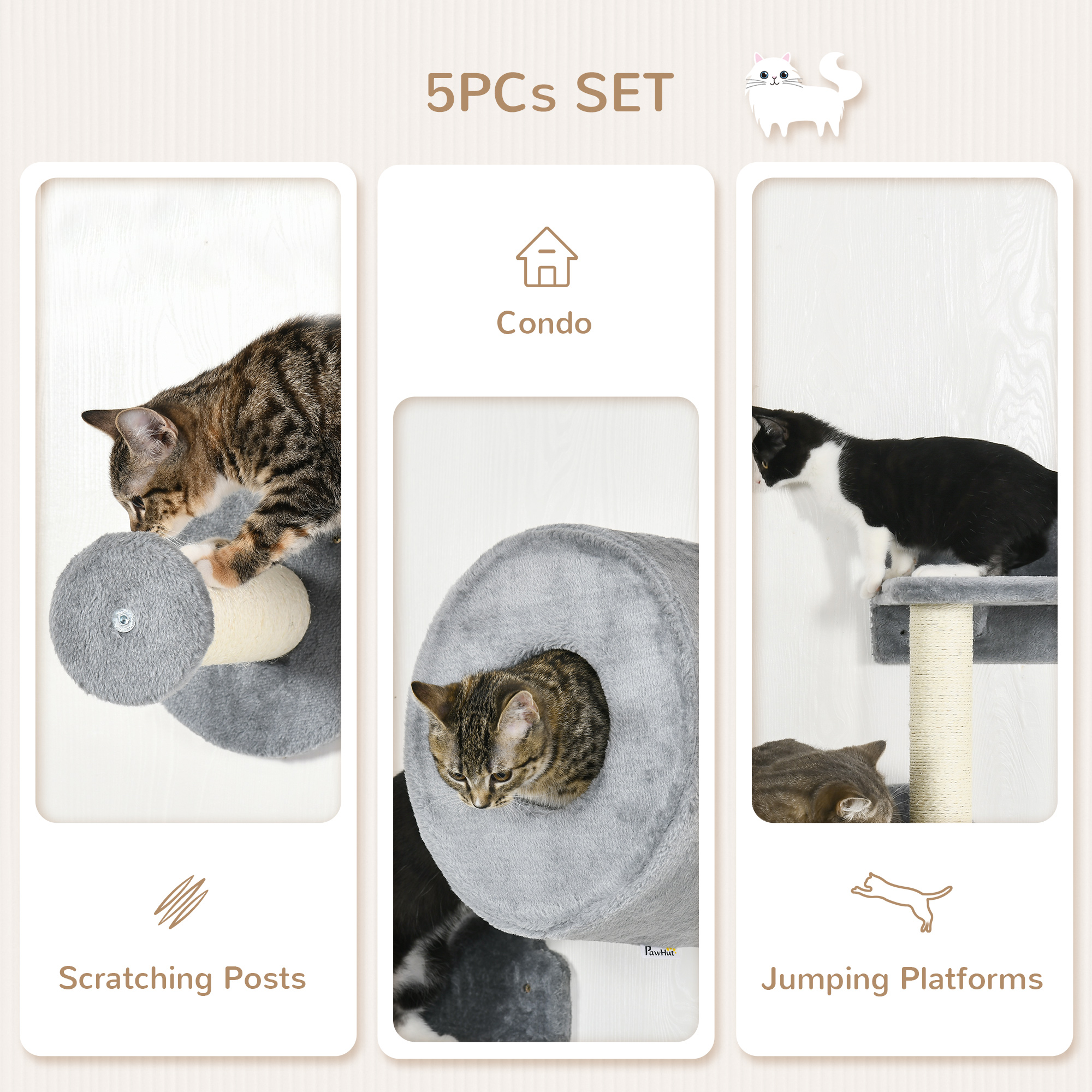 5PCs Cat Wall Furniture With Perch,Cat House,Scratching Post — image 5