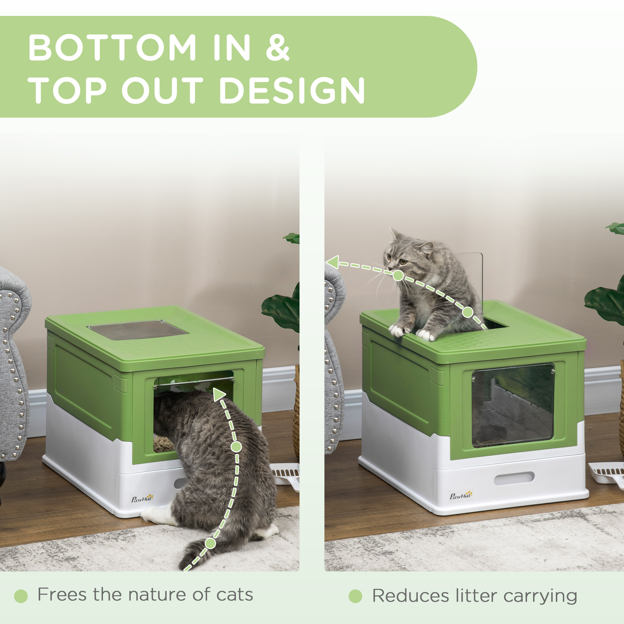 Hooded Cat Litter Box,Portable Pet Toilet,with Scoop,Front Entry-Emerald Green — image 2