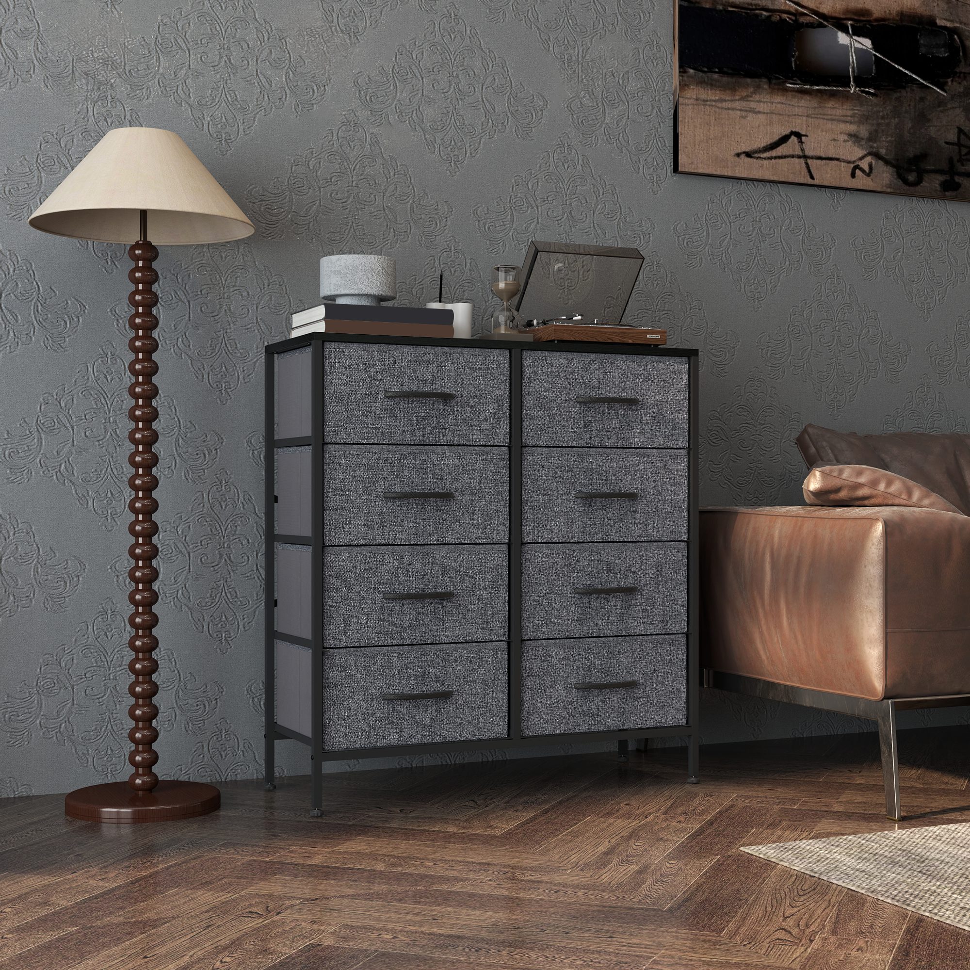 Fabric Chest Of Drawers,Industrial Bedroom Dresser With 8 Drawers,Steel Frame — image 3