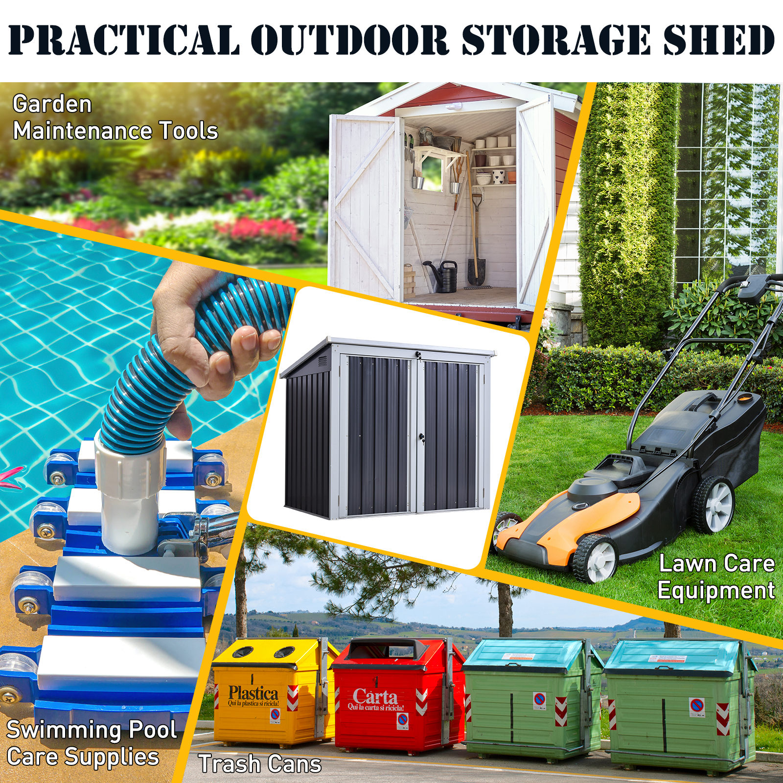 3.2 X 5.1ft Corrugated Steel Two-Bin Storage Shelter-Black