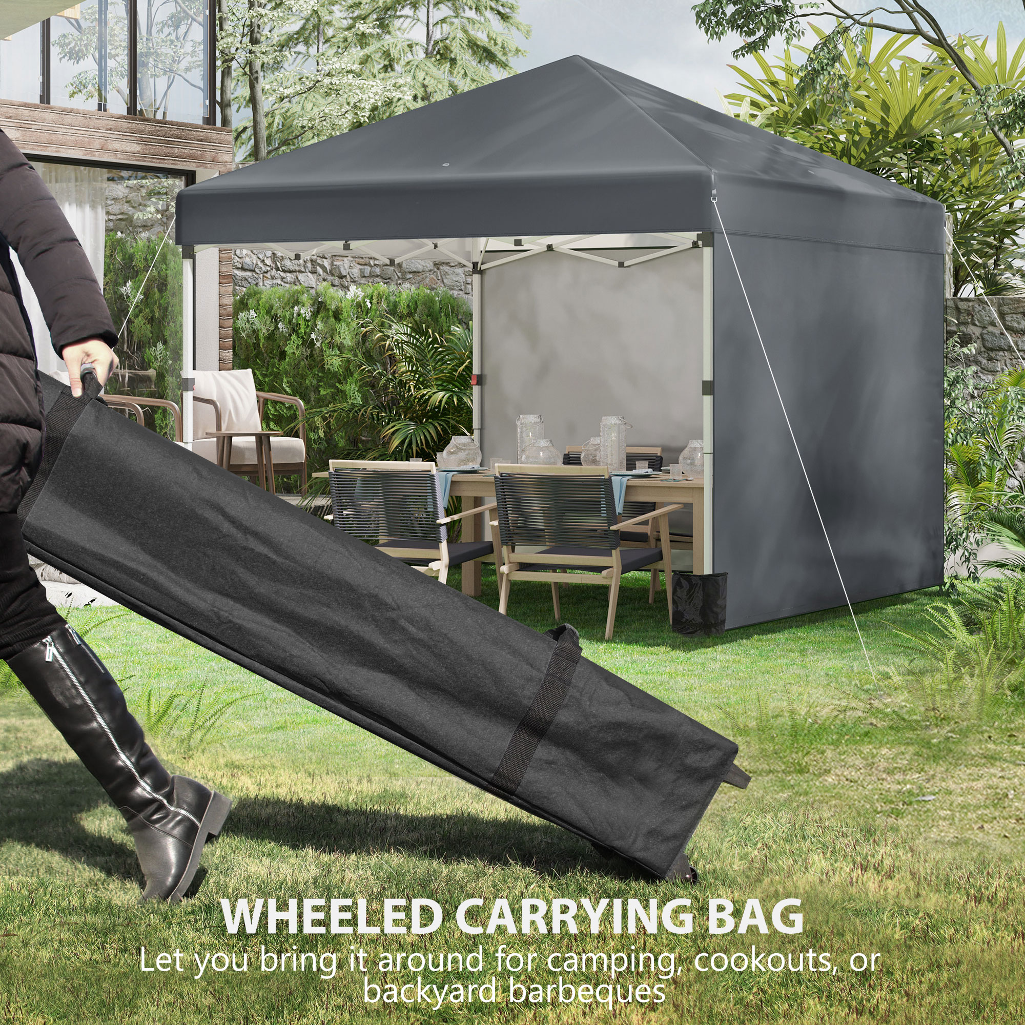3 X 3 (M) Pop Up Gazebo,UPF 30+ With 2 Sidewalls,Leg Weight Bags And Wheeled