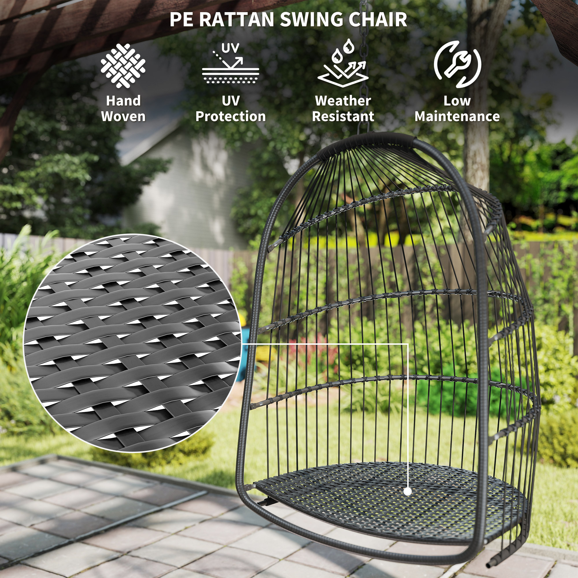 Hanging Egg Chair,Foldable Rattan Garden Swing Chair With Installation — image 2