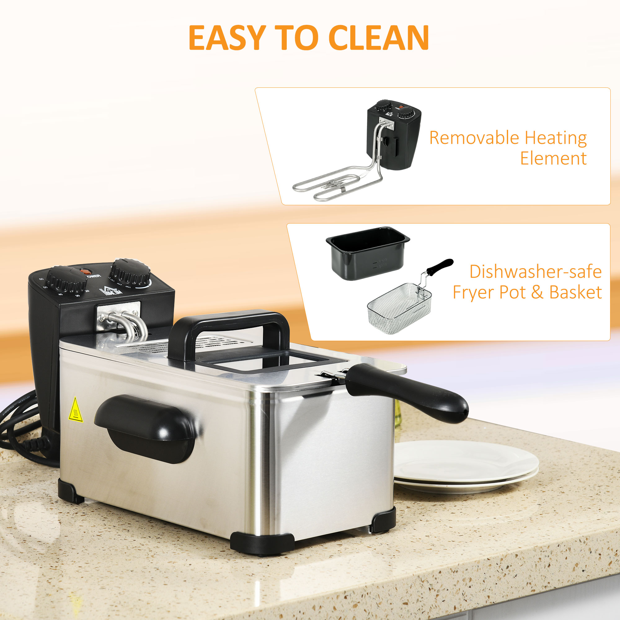 3 Litre Stainless Steel Deep Fat Fryer With Adjustable Temp,60min Timer,Viewing