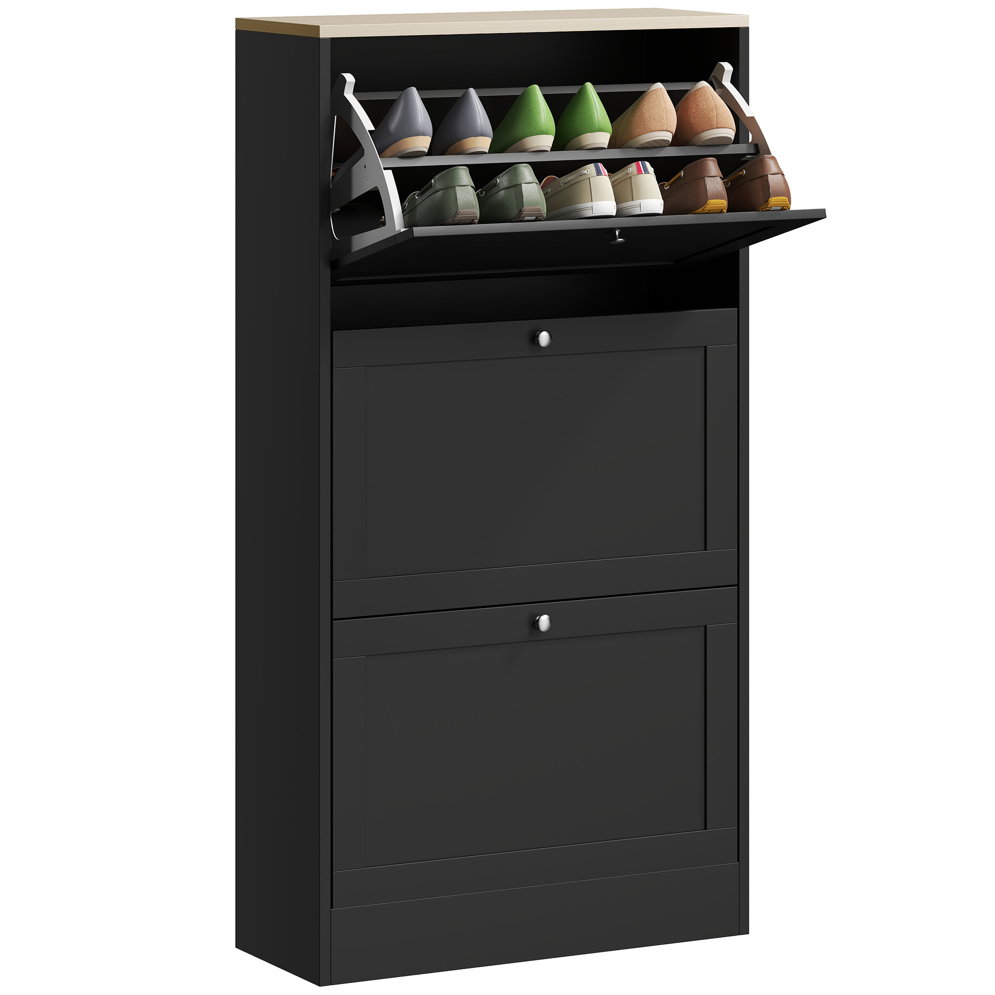Modern Compact Three-Drawer Shoe Storage Cabinet-Black — image 3