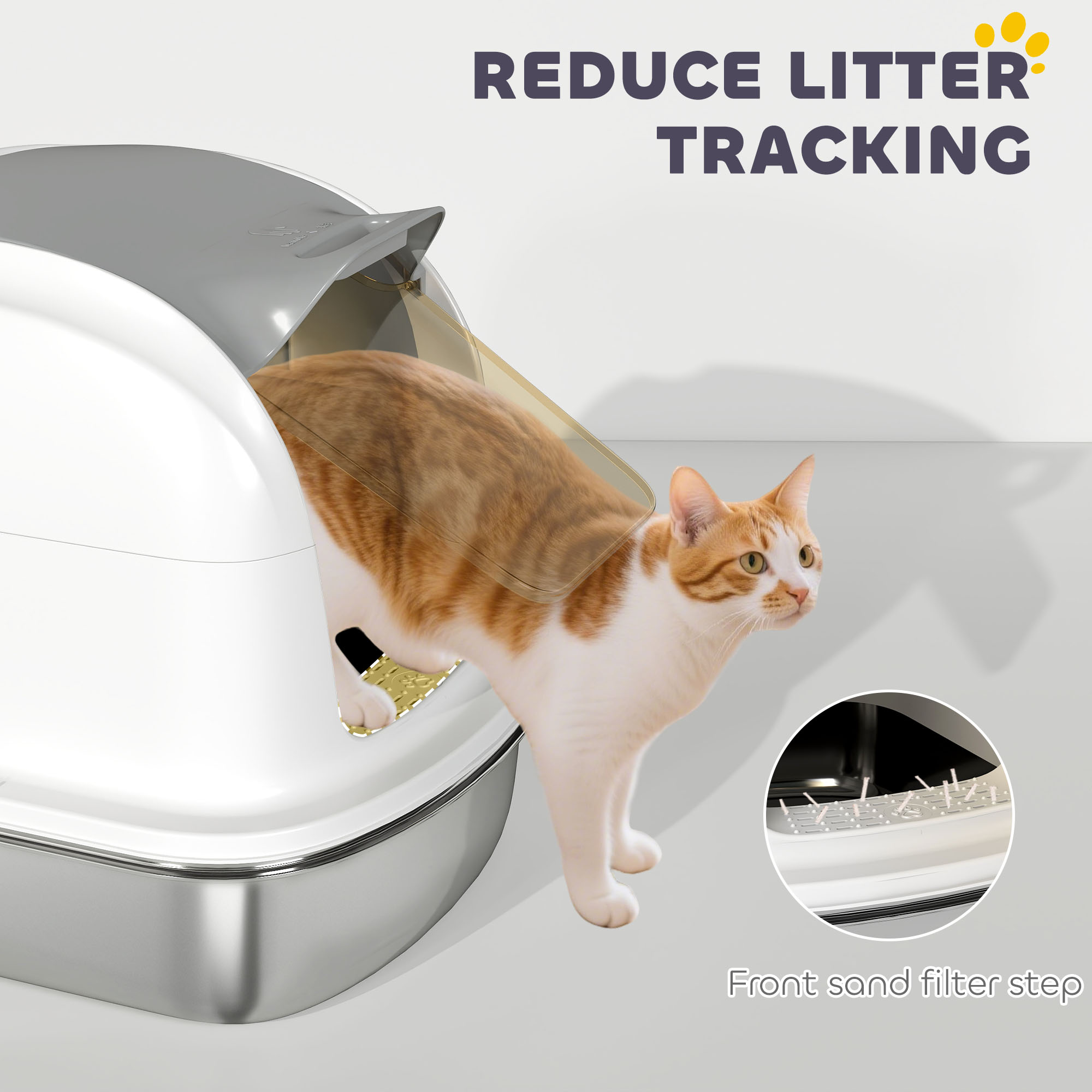 Stainless Steel Cat Litter Box With Lid,for Cats,Enclosed Flip Cover,Scoop