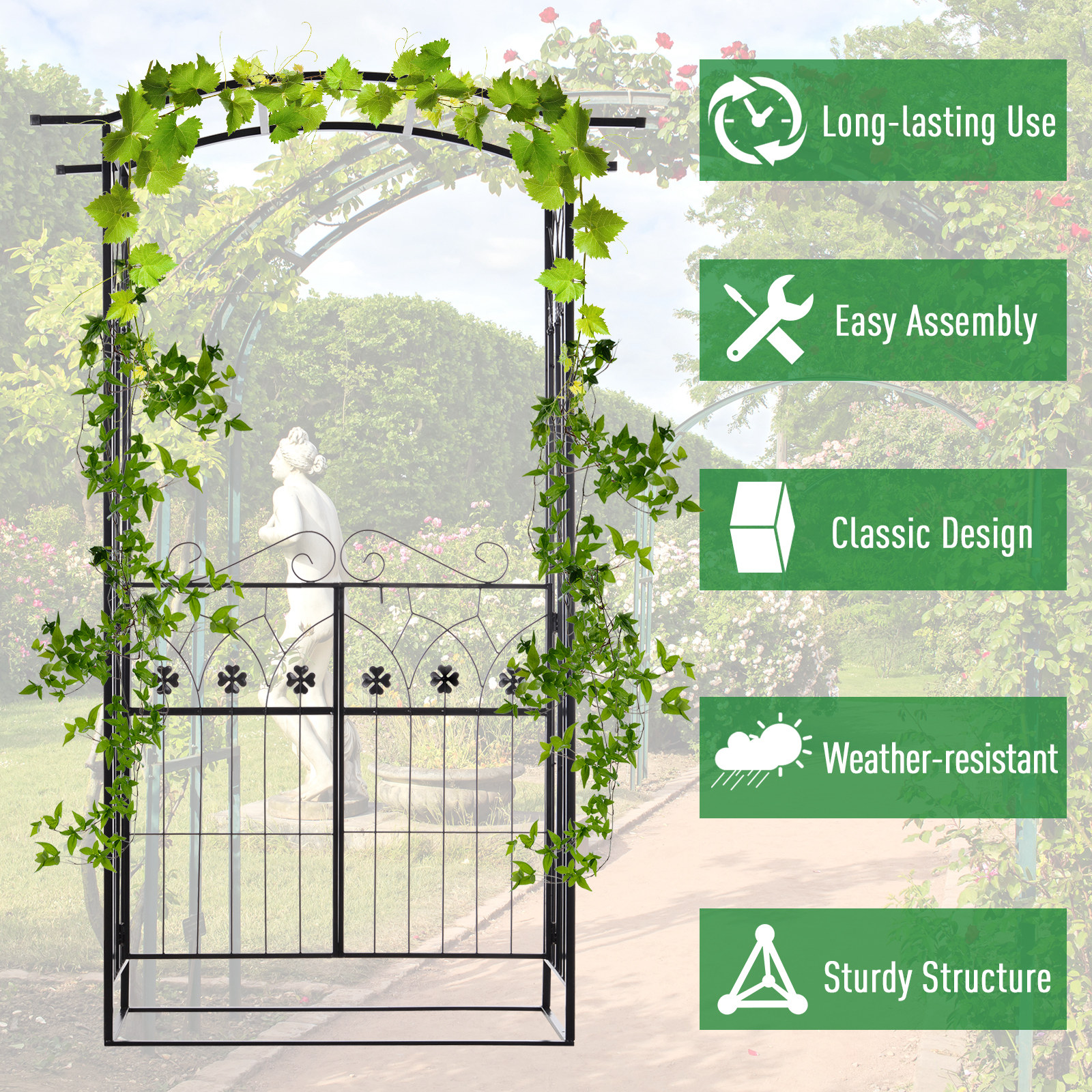 Garden Outdoor Entrance Arch With Door Patio Decoration For Rose Trellis Arbour
