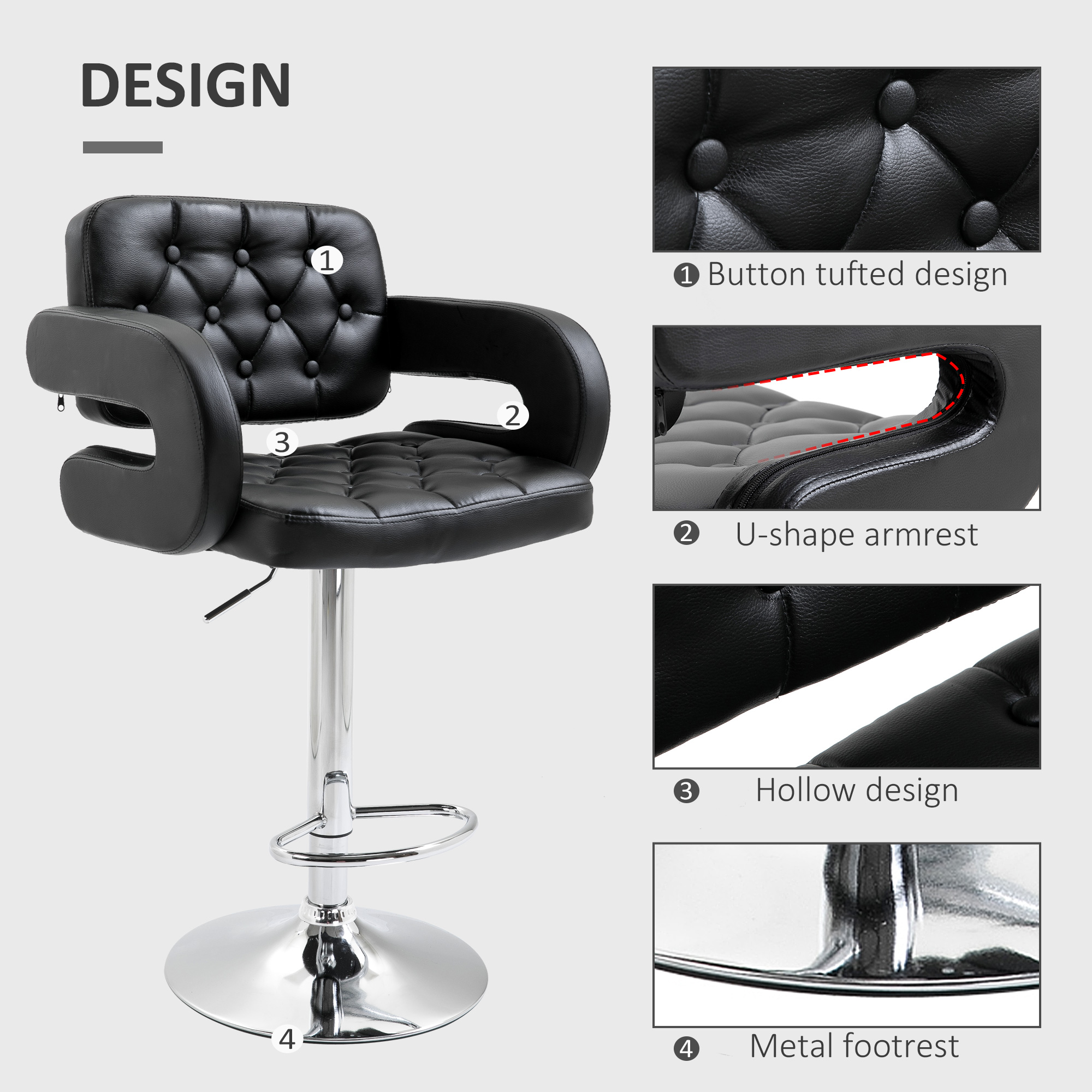 PU Leather Upholstered Swivel Bar Stool,Height Adjustable — image 2