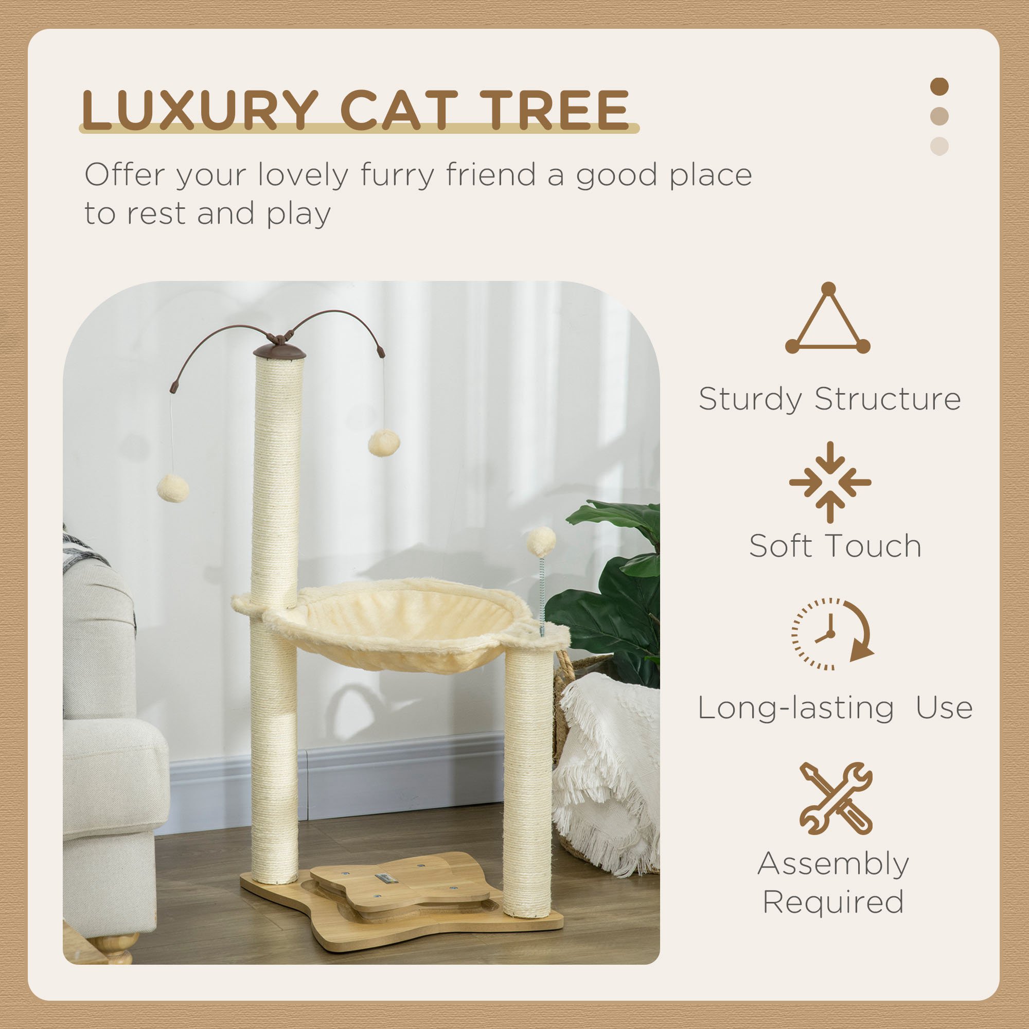 Cat Tree,with Scratching Posts,Hammock,Toy Ball-Beige detail photo 8