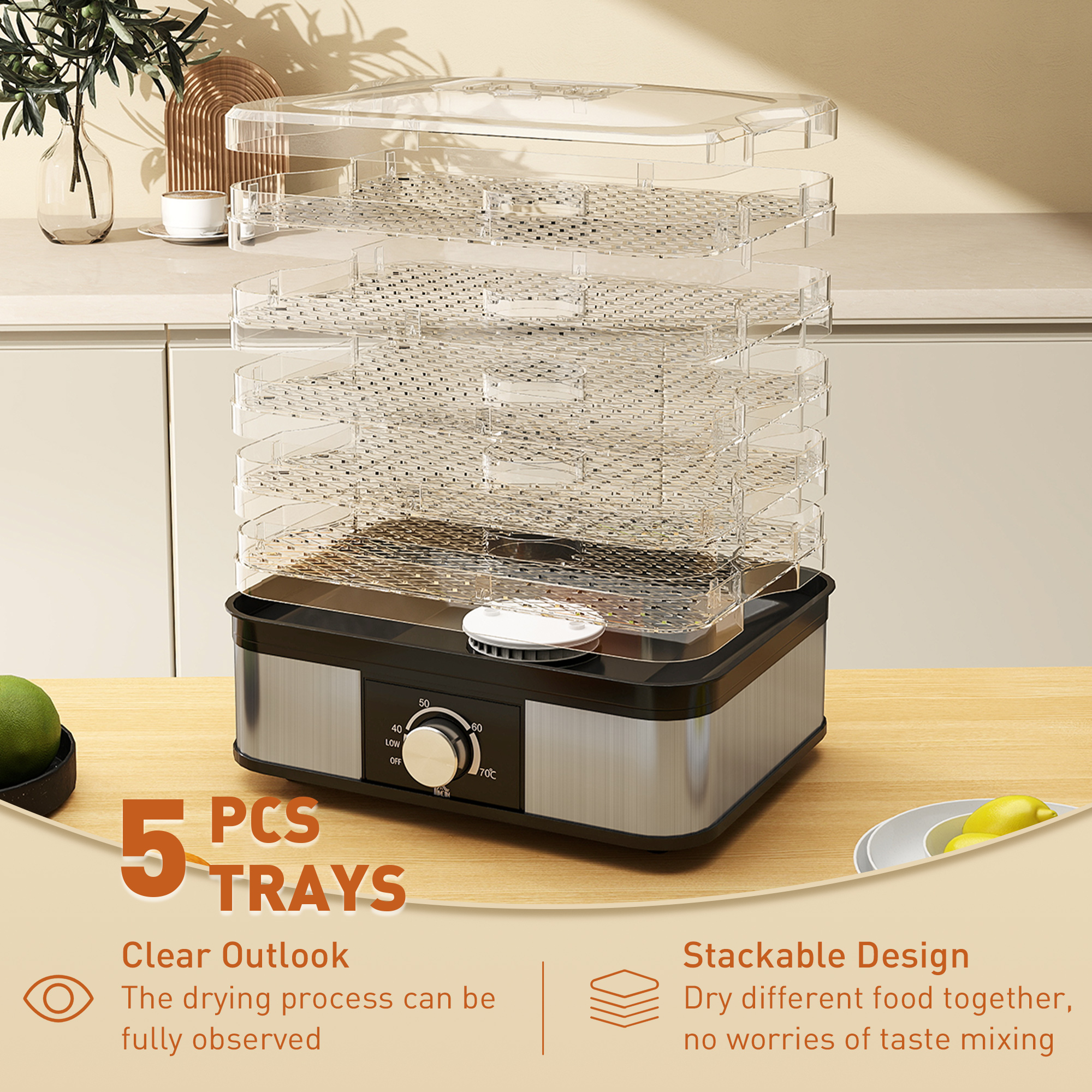 5 Tier Food Dehydrator,245W Stainless Steel Dryer Machine With Adjustable — image 2