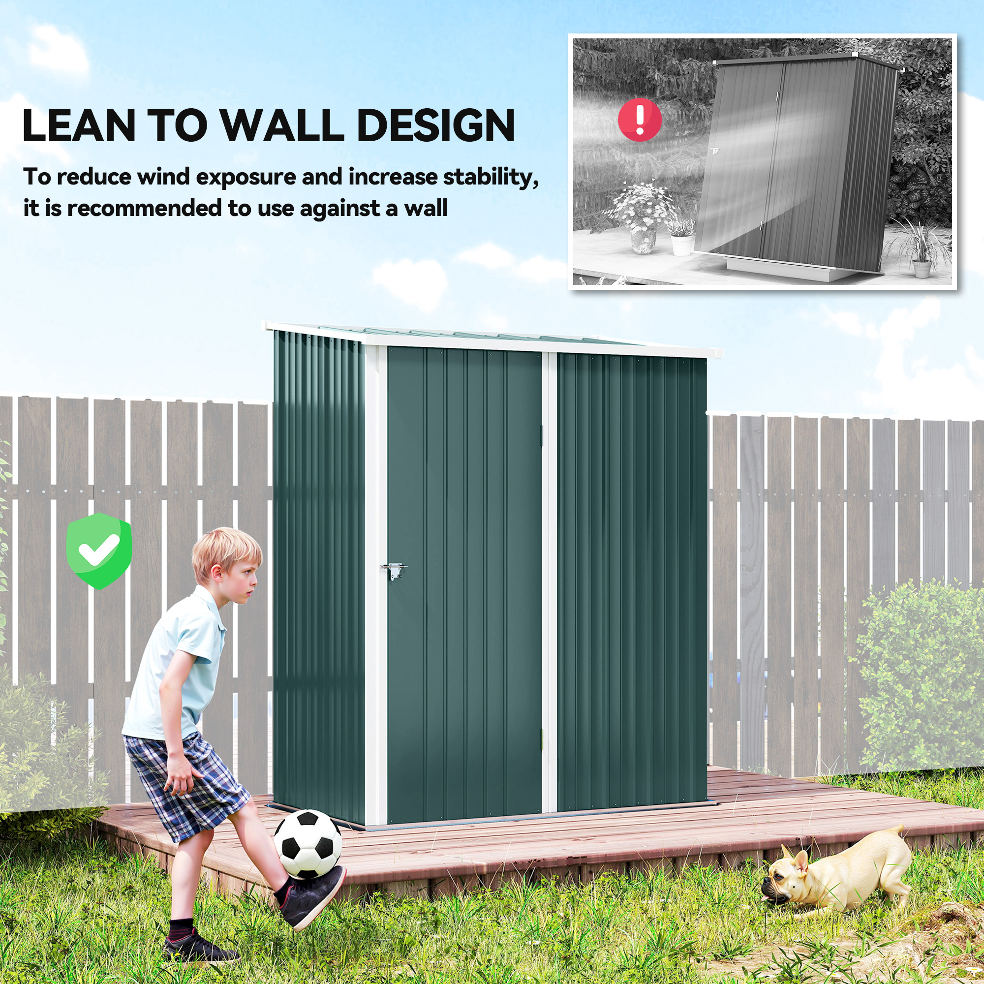 5.3 X 3.1ft Corrugated Steel Garden Shed-Green — image 6
