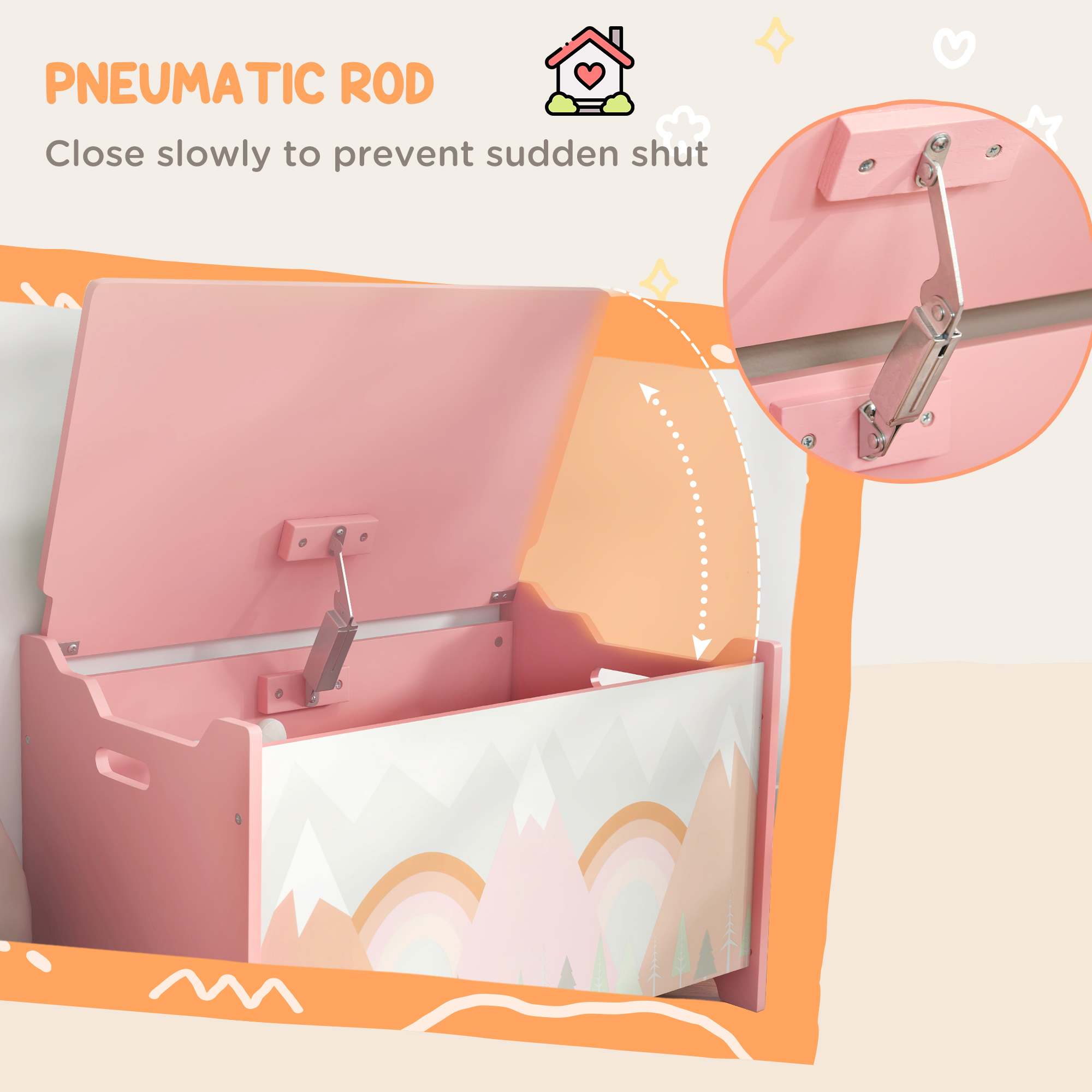 Toy Box,Kids Storage Chest,with Lid,Safety Hinge-Pink — image 5