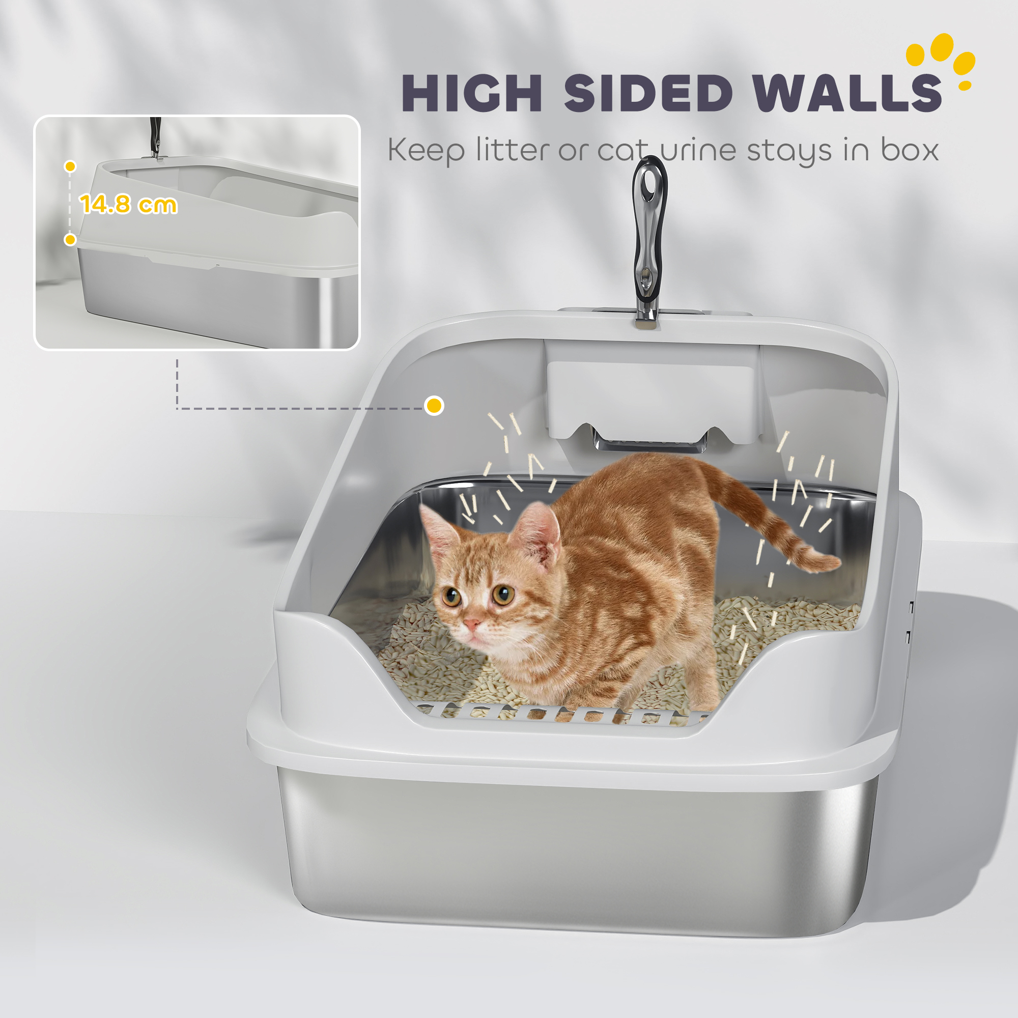 XL Stainless Steel Cat Litter Box With High Sides,Metal Scoop,60 X 40 X 30 Cm — image 3