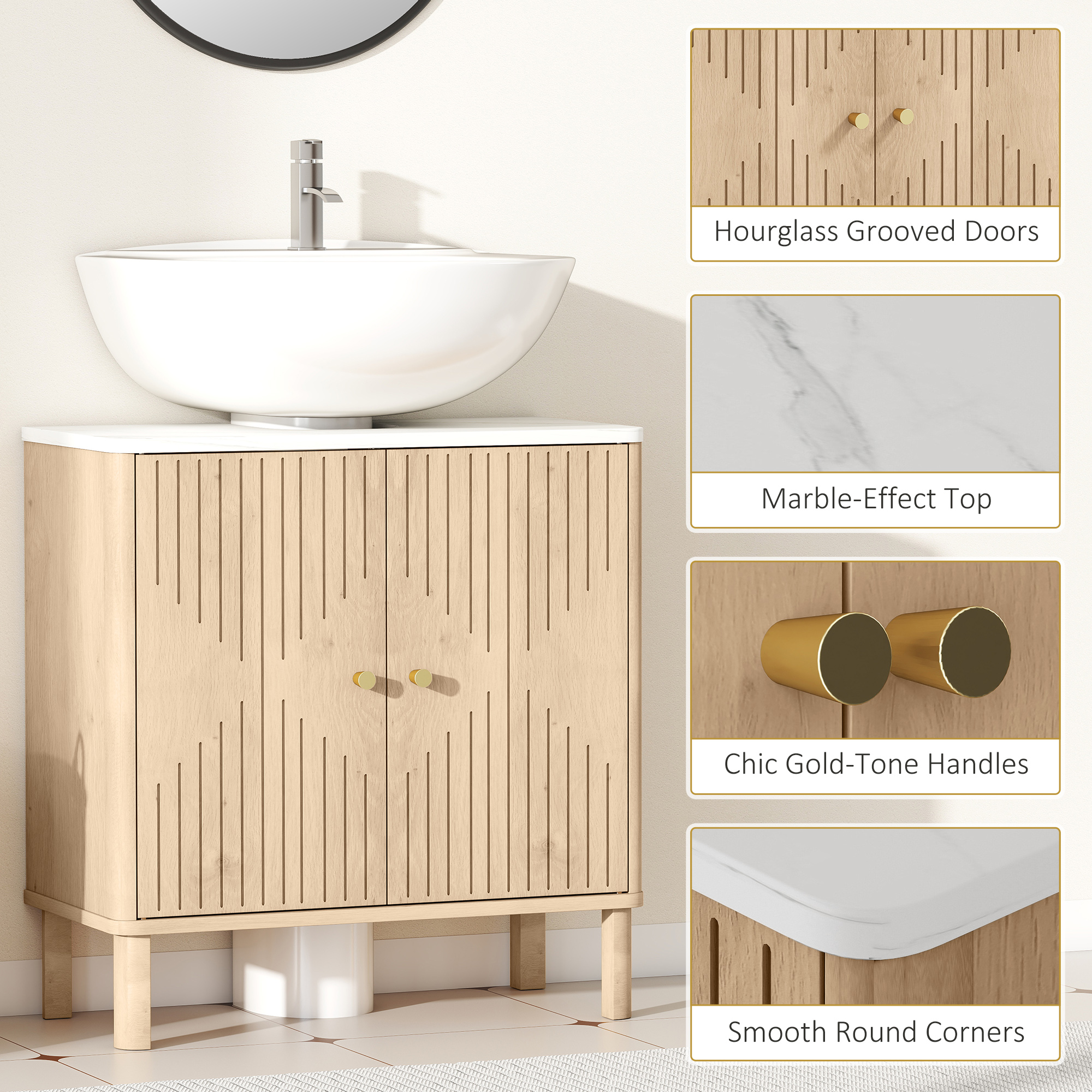 Under Sink Bathroom Cabinet For Basin Without Or With Pedestal-Oak — image 5