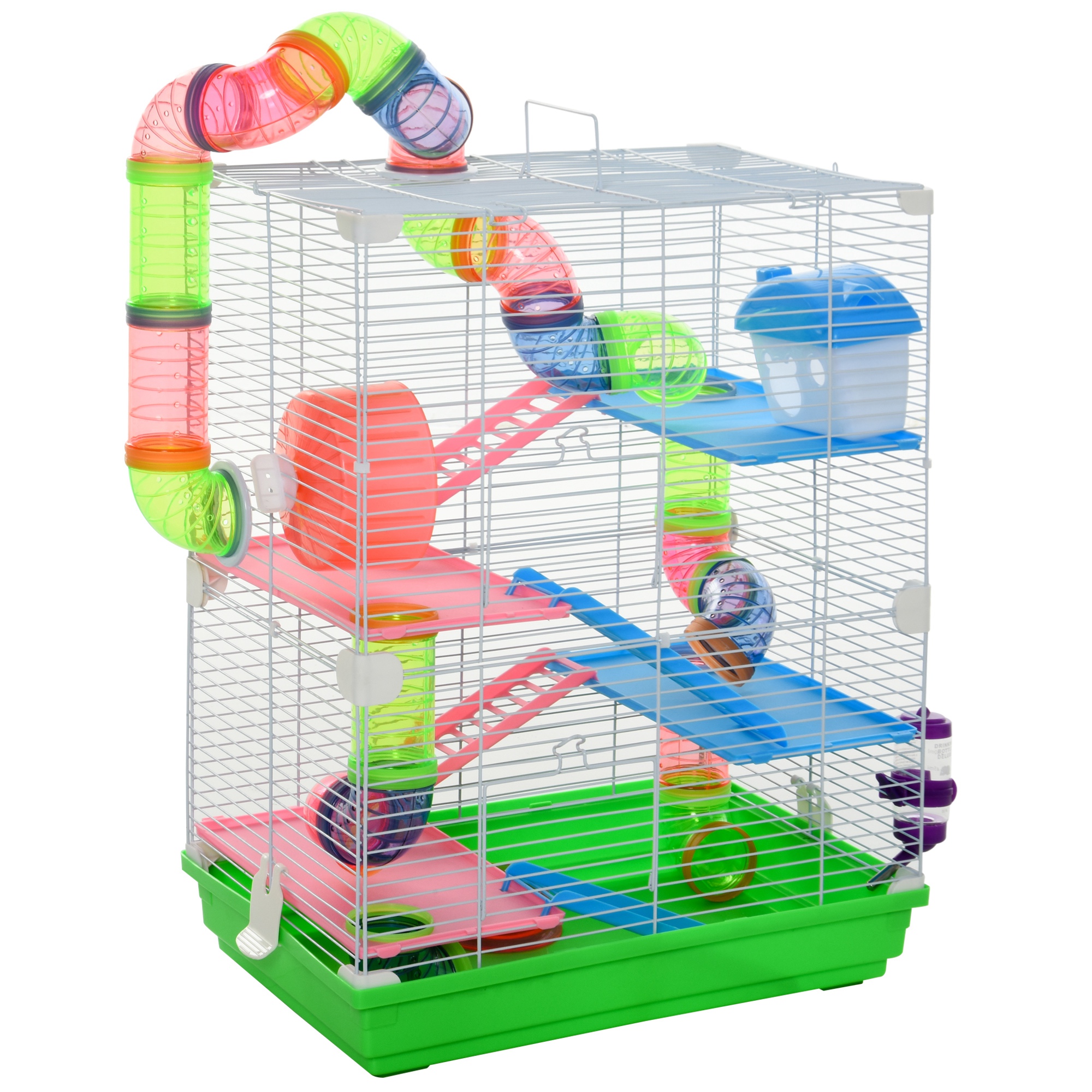 5 Tier Hamster Cage Carrier Habitat W/ Exercise Wheels,Tunnel,Green — image 4