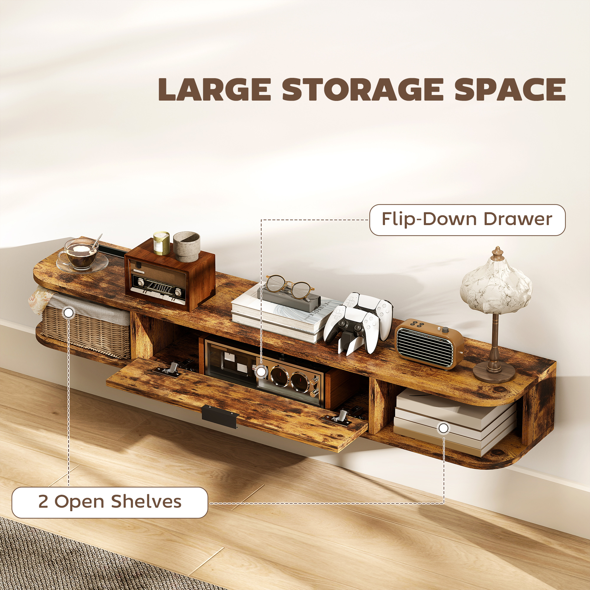 120 Cm Floating TV Unit For TVs Up To 50 Inch-Rustic Brown — image 5