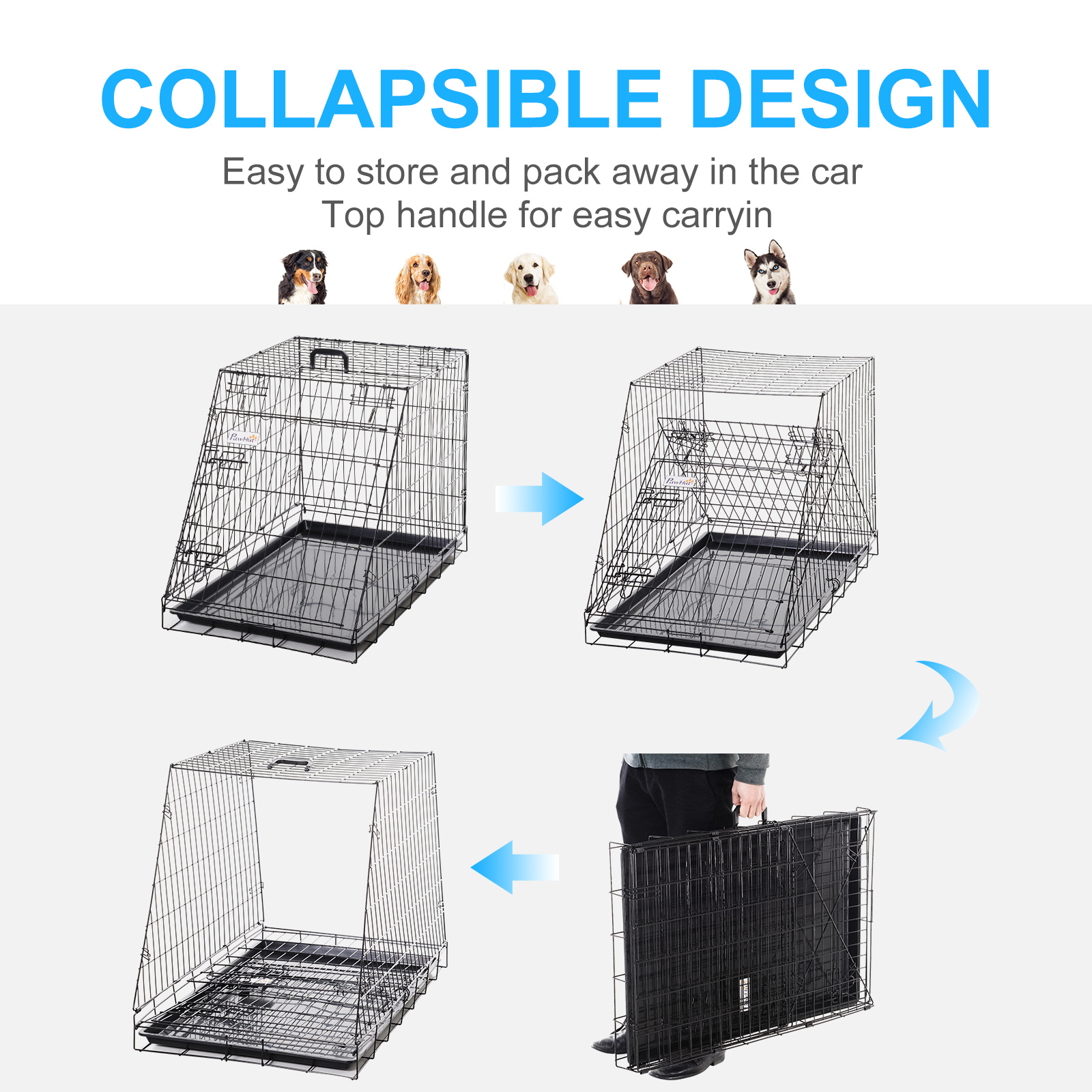 Trapeze Collapsible Dog Pet Travel Box Cage Removable Tray 93 X 58 X 65cm detail photo 6