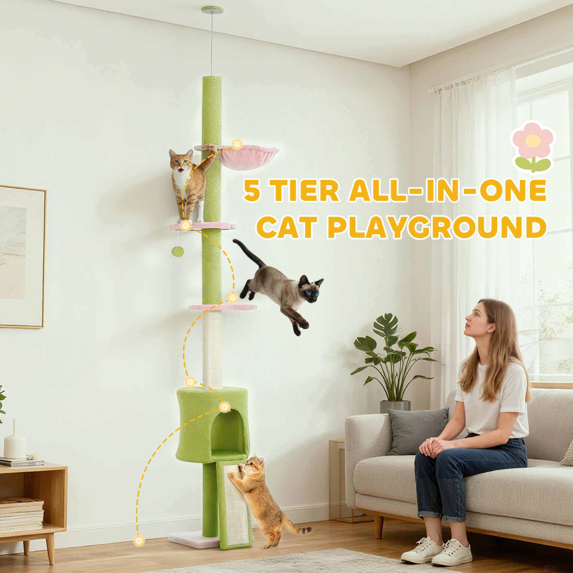 220-240 Cm Floor To Ceiling Cat Tree Adjustable Height — image 3