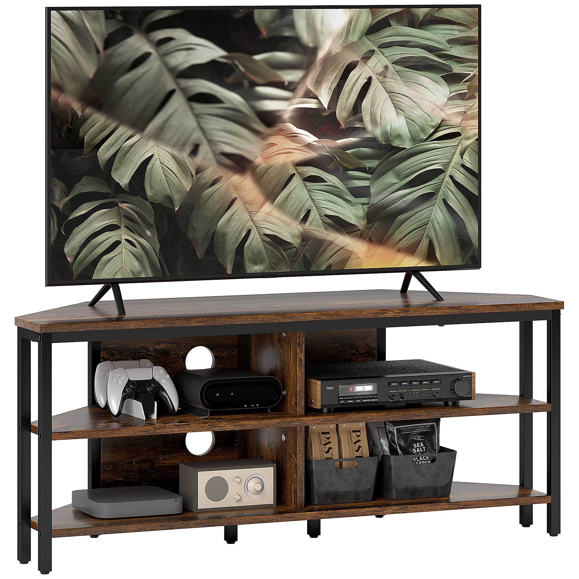 Industrial-Style Corner TV Unit-Black/Brown — image 5