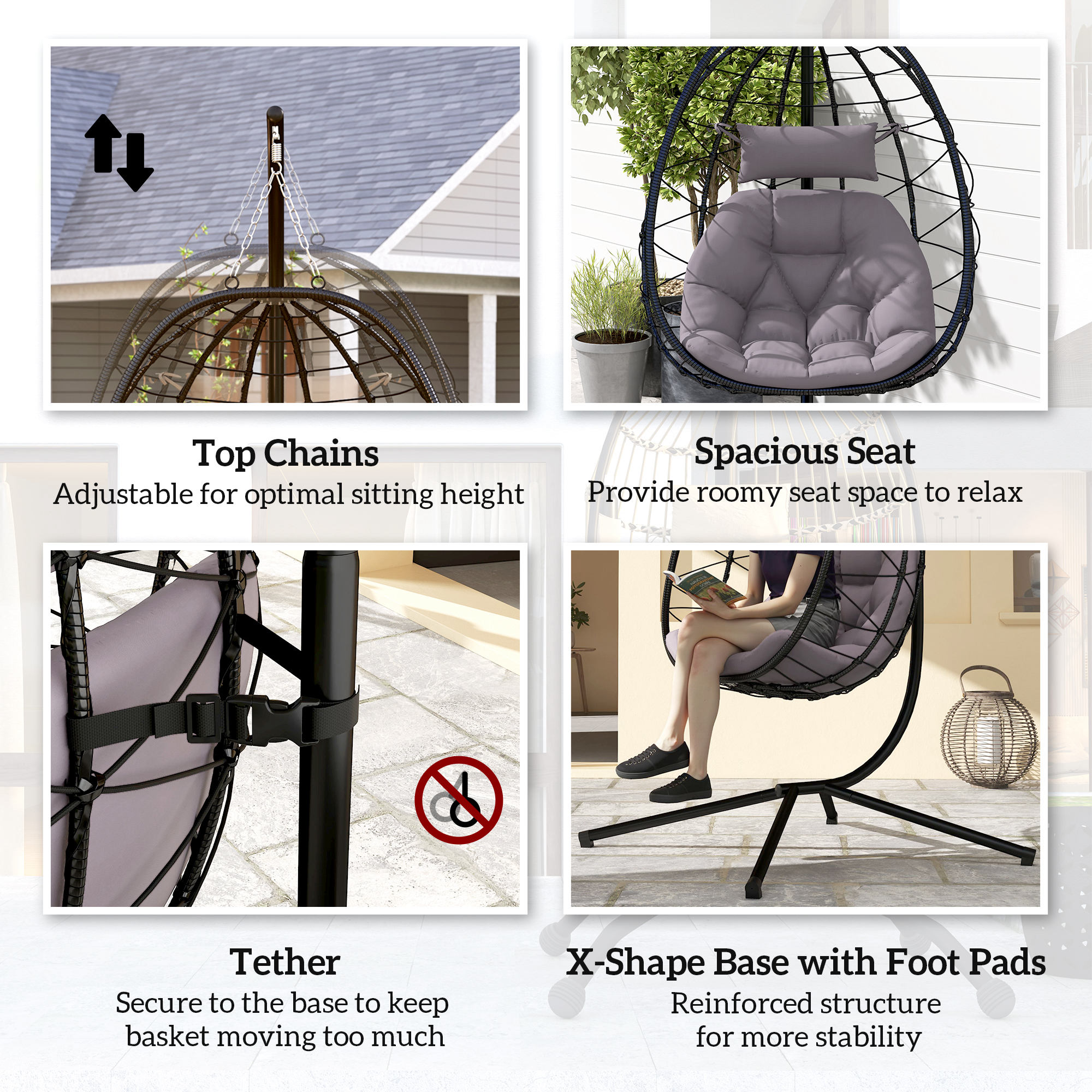 Hanging Egg Chair Outdoor Indoor Garden Swing With Folding Basket,Thickened