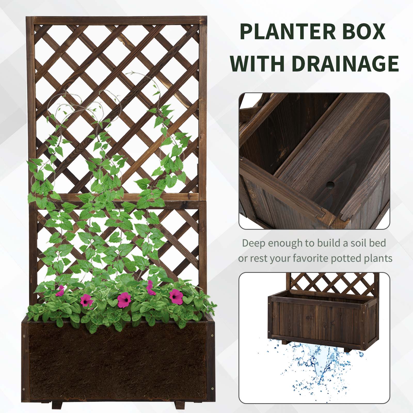 Garden Planter With Trellis,45L Raised Bed For Climbing — image 5