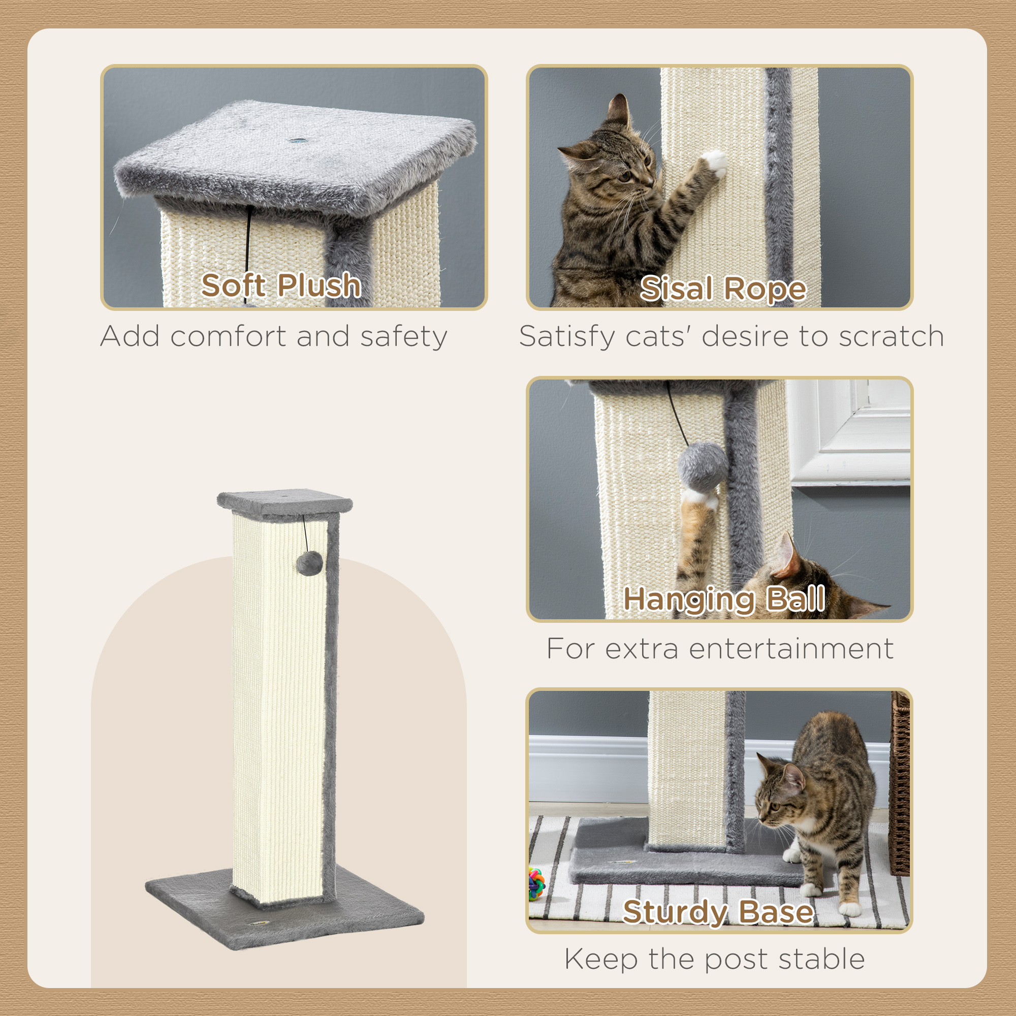 81cm Cat Scratcher,Vertical Full Scratcher W/ Natural Sisal Rope,Hanging — image 3
