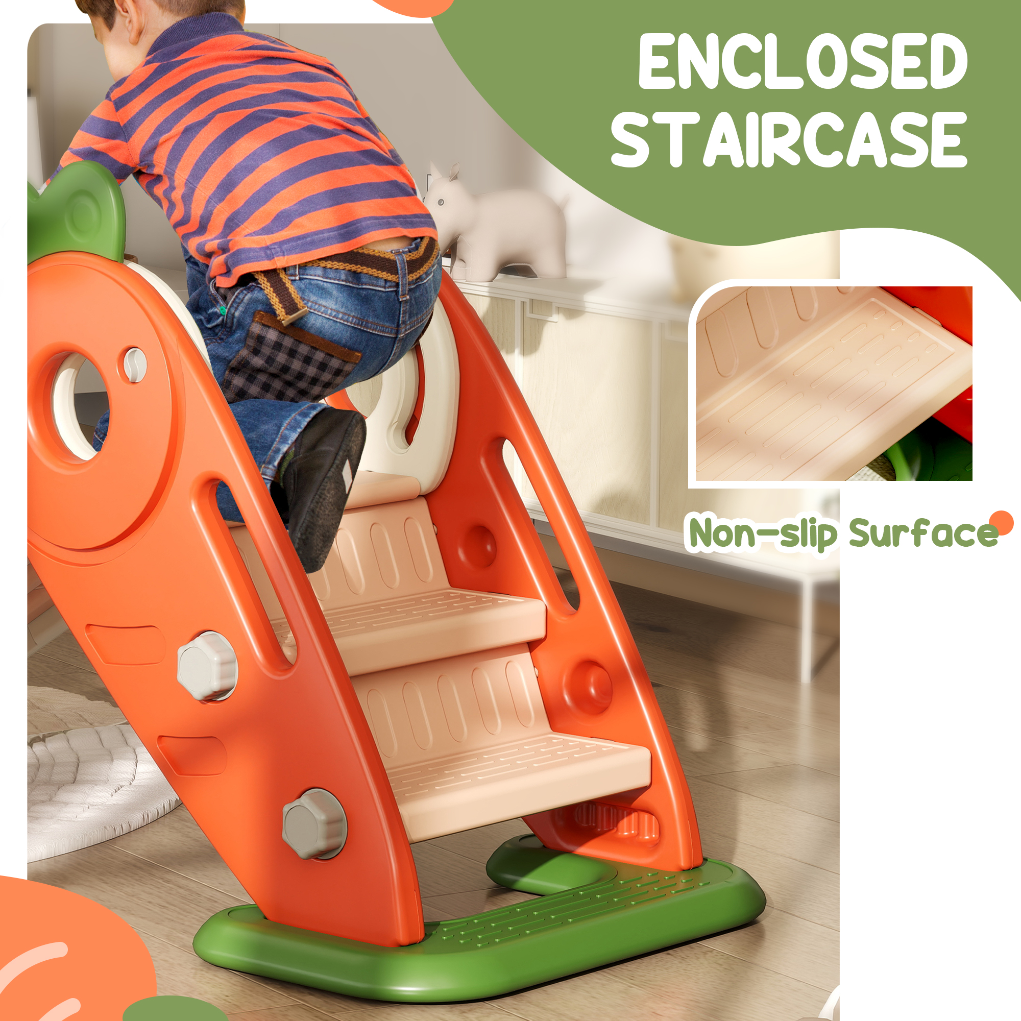 3 In 1 Foldable Toddler Slide With Basketball Hoop,Climber,Carrot-themed,for — image 2