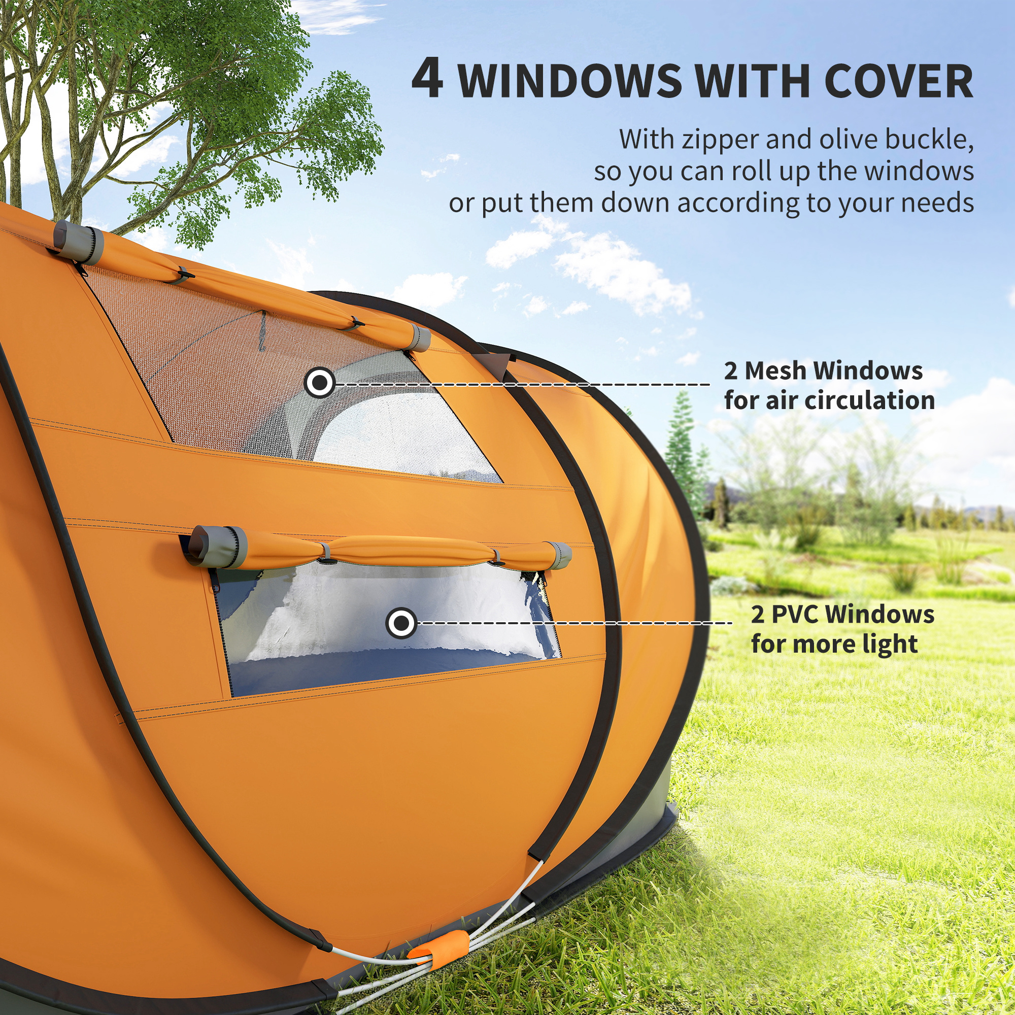 4 Person Pop-up Camping Tent Family With Ground Sheet,4 Windows And Portable — image 2