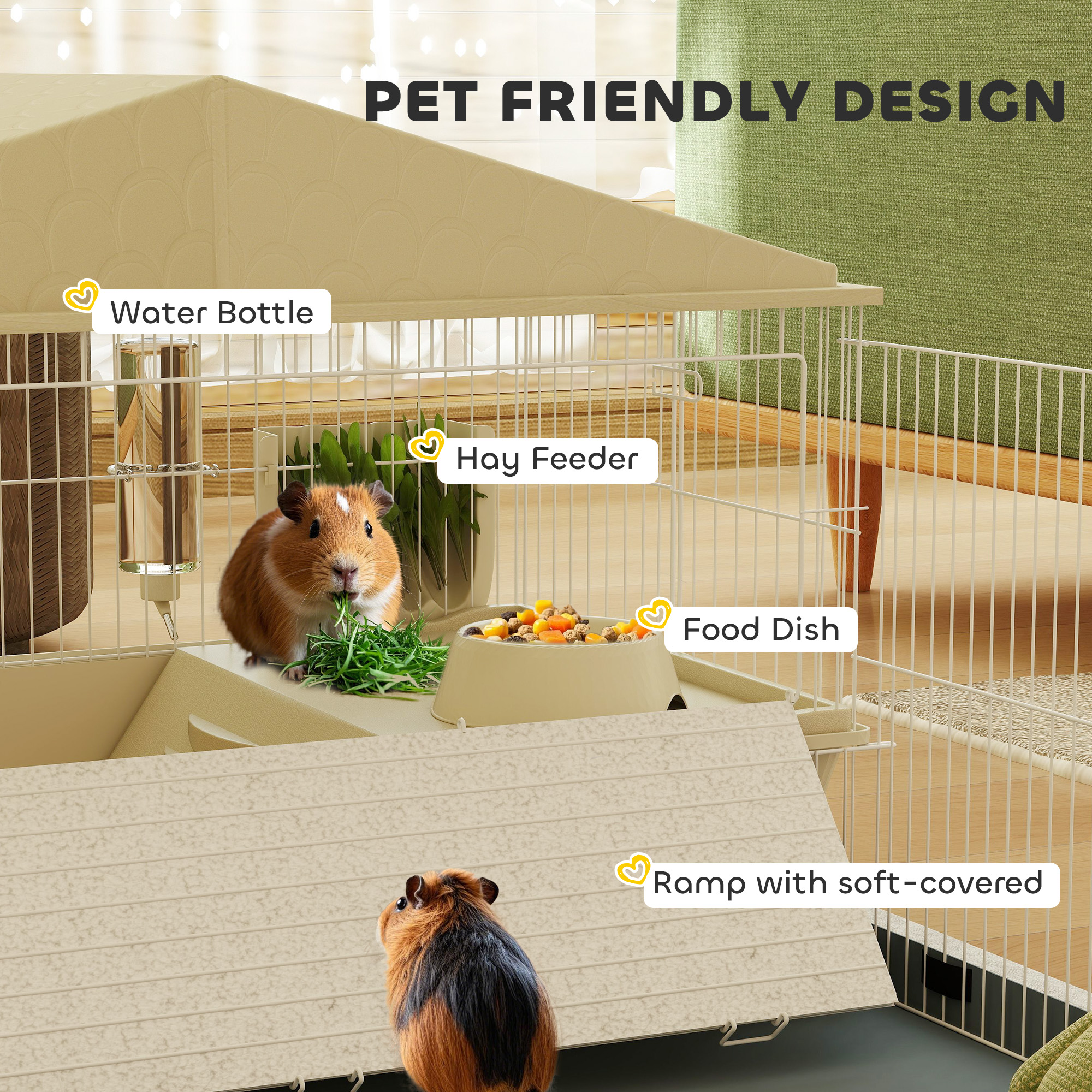 Small Animal Cage With Removable Pet Playpen,Guinea Pig Waterproof Pad,Hay — image 3