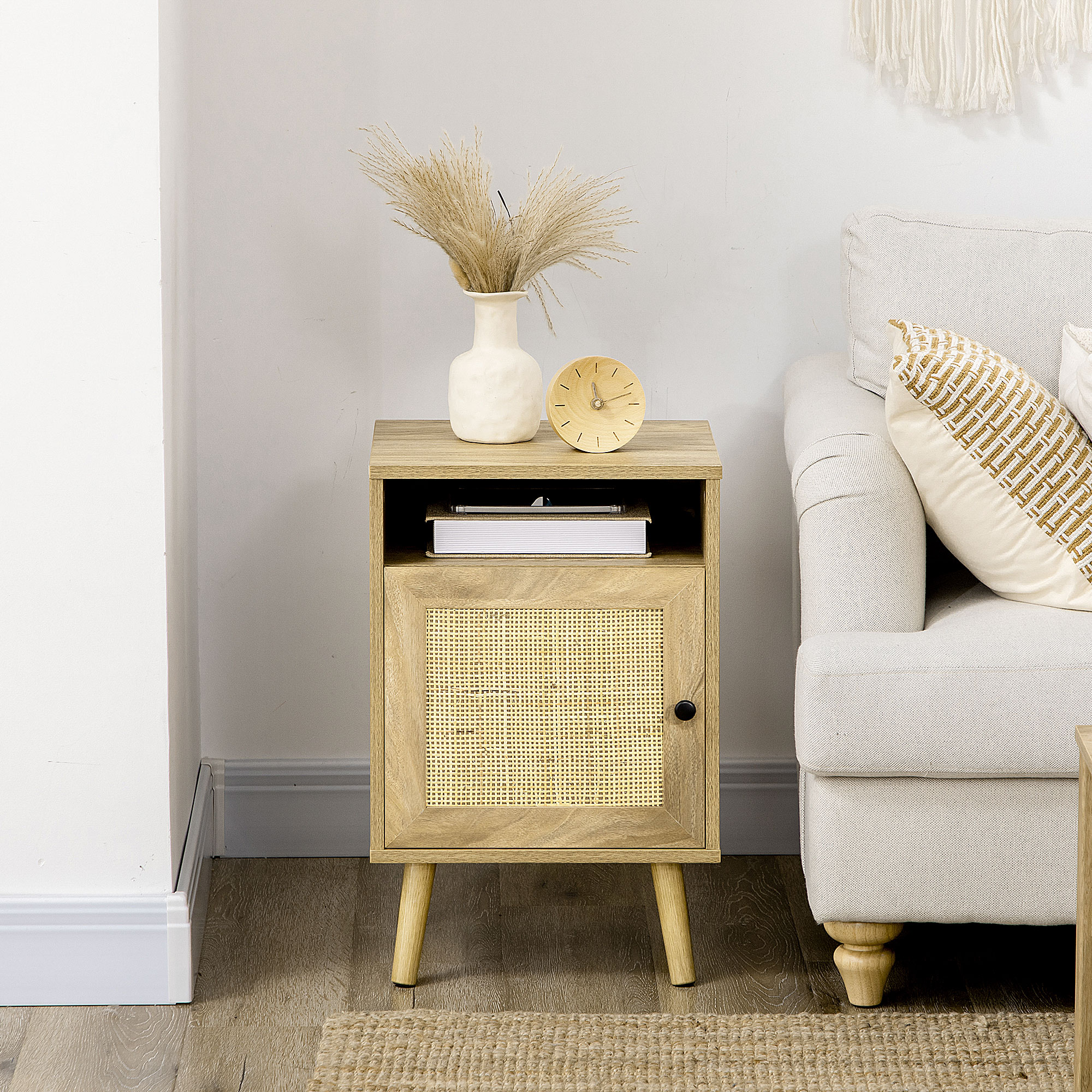 Bedside Table With Rattan Element,Side End Shelf — image 4