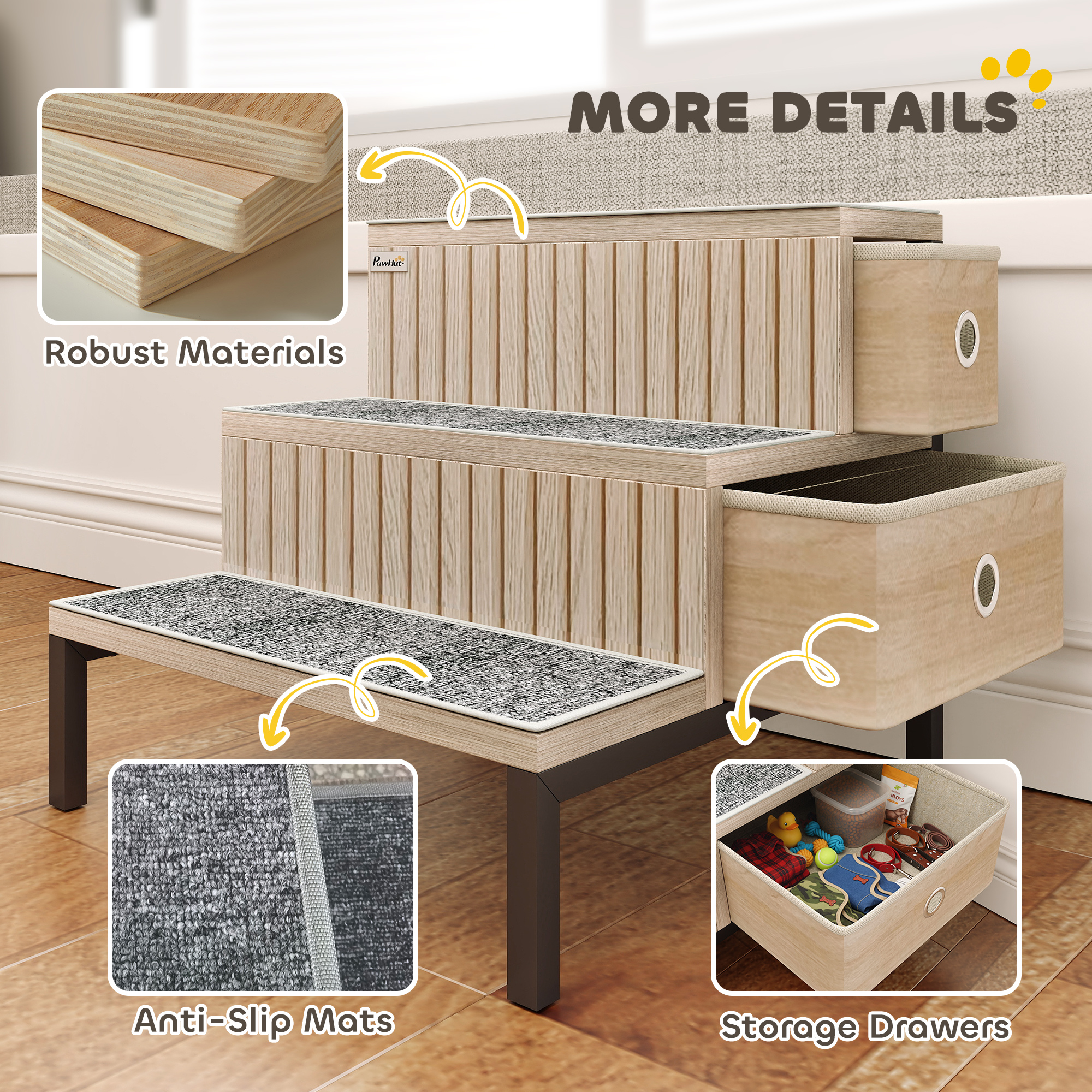 Dog Stairs With Storage,Non-Slip Cover,Pet Steps For Small Dogs & Older — image 4