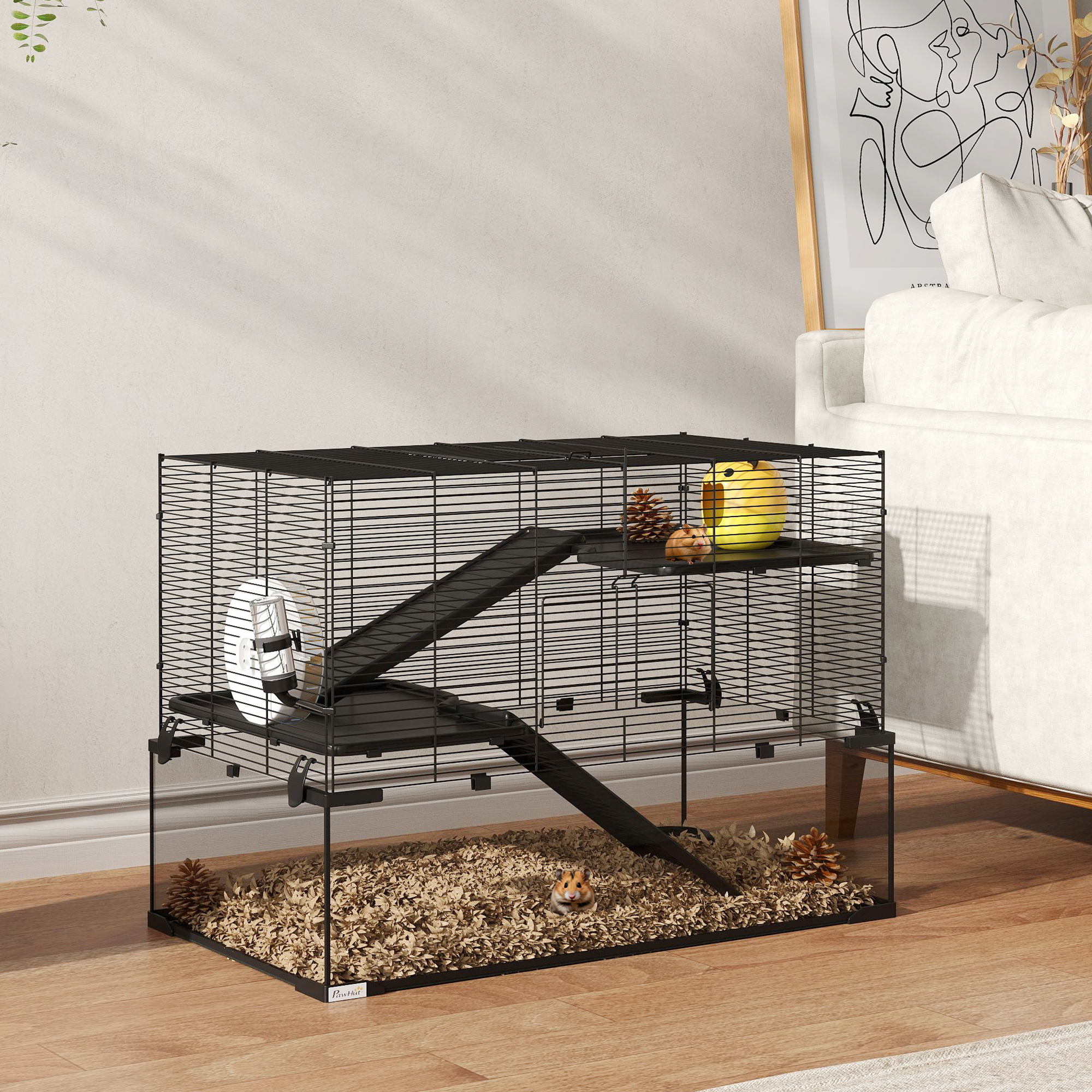 3 Tiers Hamster Cage,Gerbil Cage With Deep Glass Bottom,Non-Slip — image 5