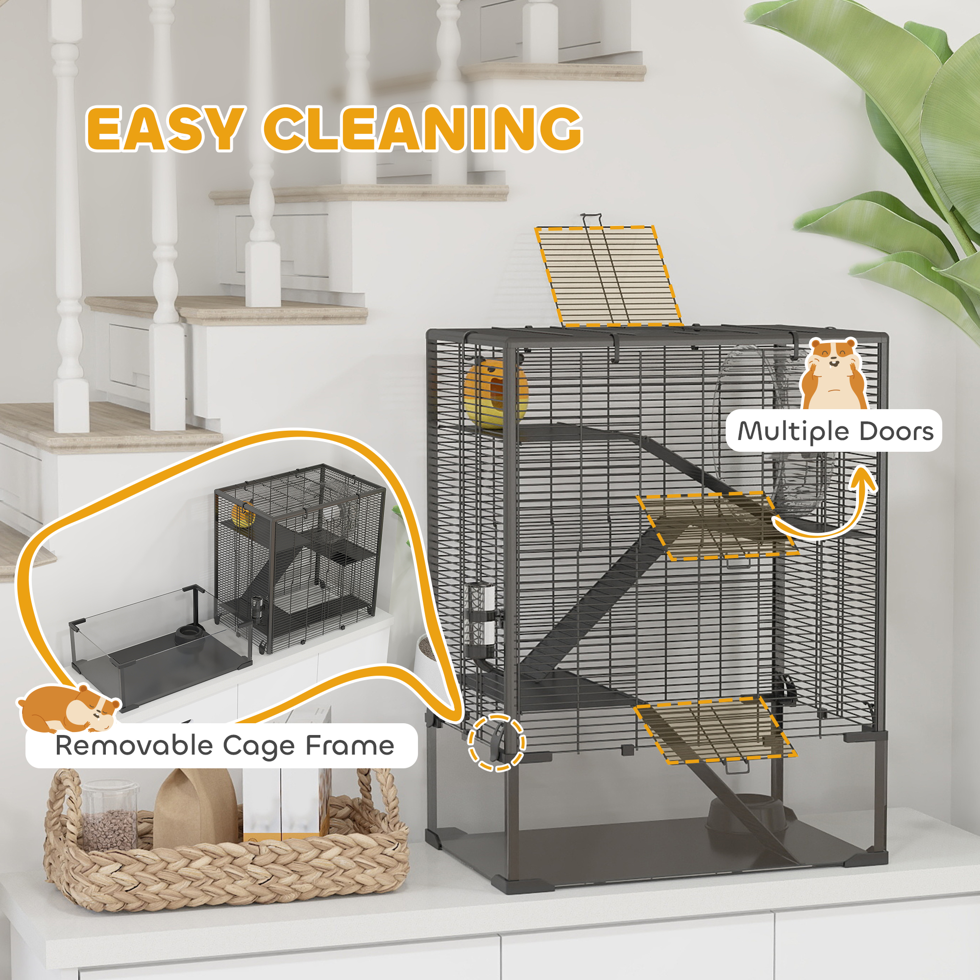 Four-Tier Hamster Cage With Deep Tempered Glass Bottom,Hut,Running Wheel,Food — image 3