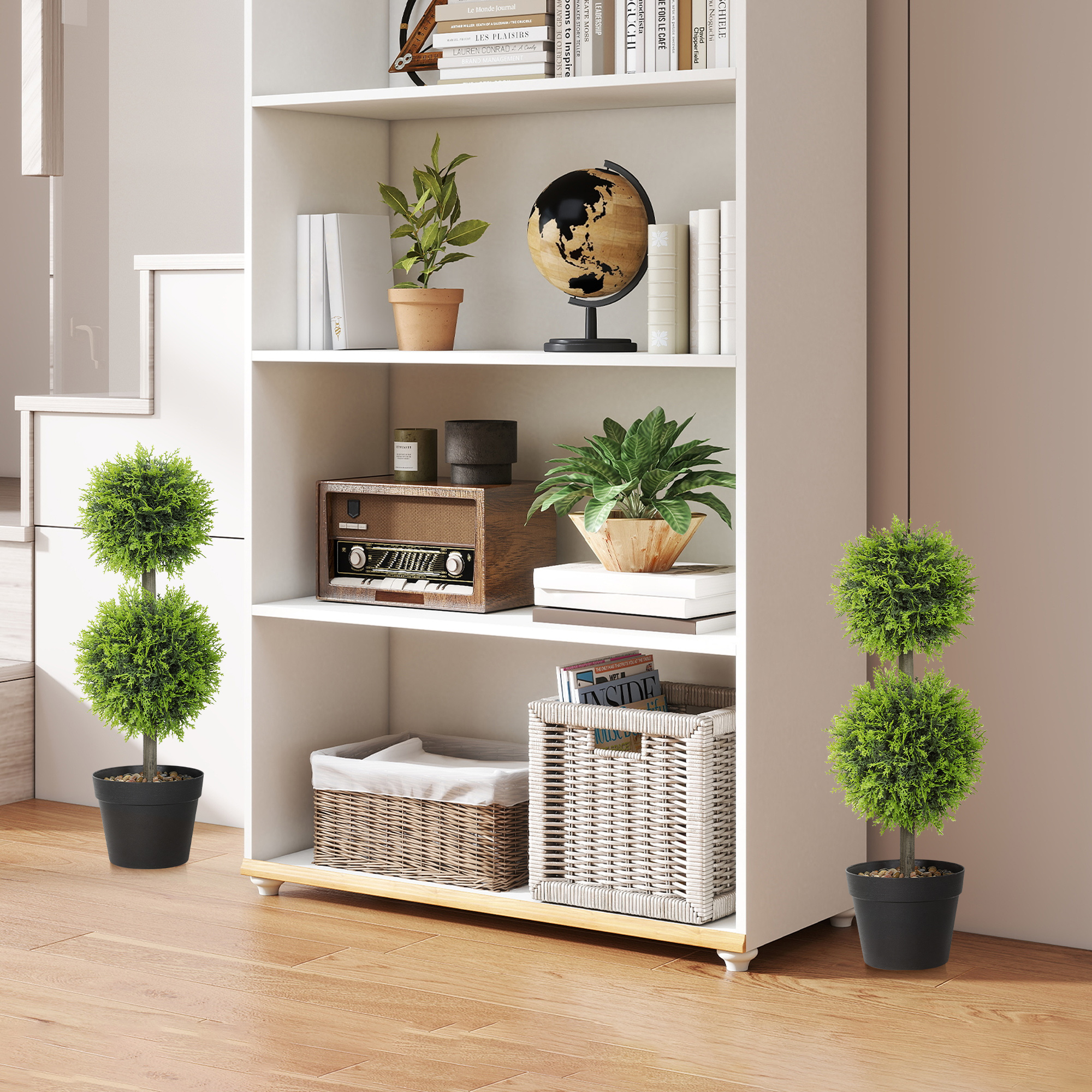 Set Of 2 Decorative Artificial Trees,Topiary Ball-shaped Boxwood Trees — image 3