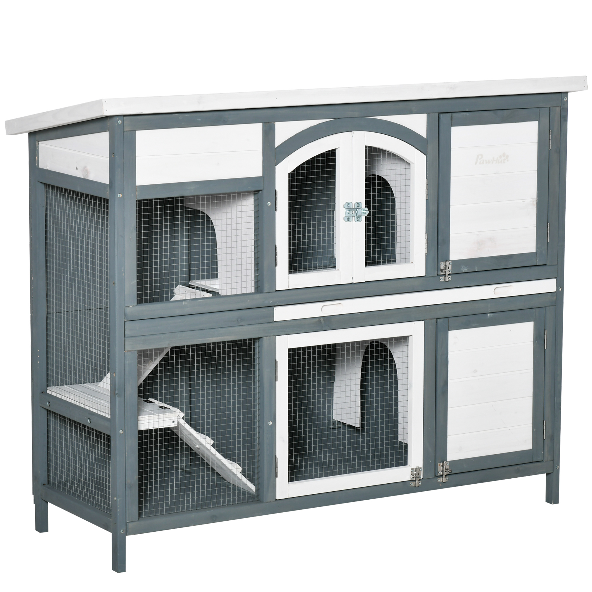 Rabbit Hutch Outdoor Guinea Pig 2 Tier Wooden Cage Ramp,Divider,Openable — image 4