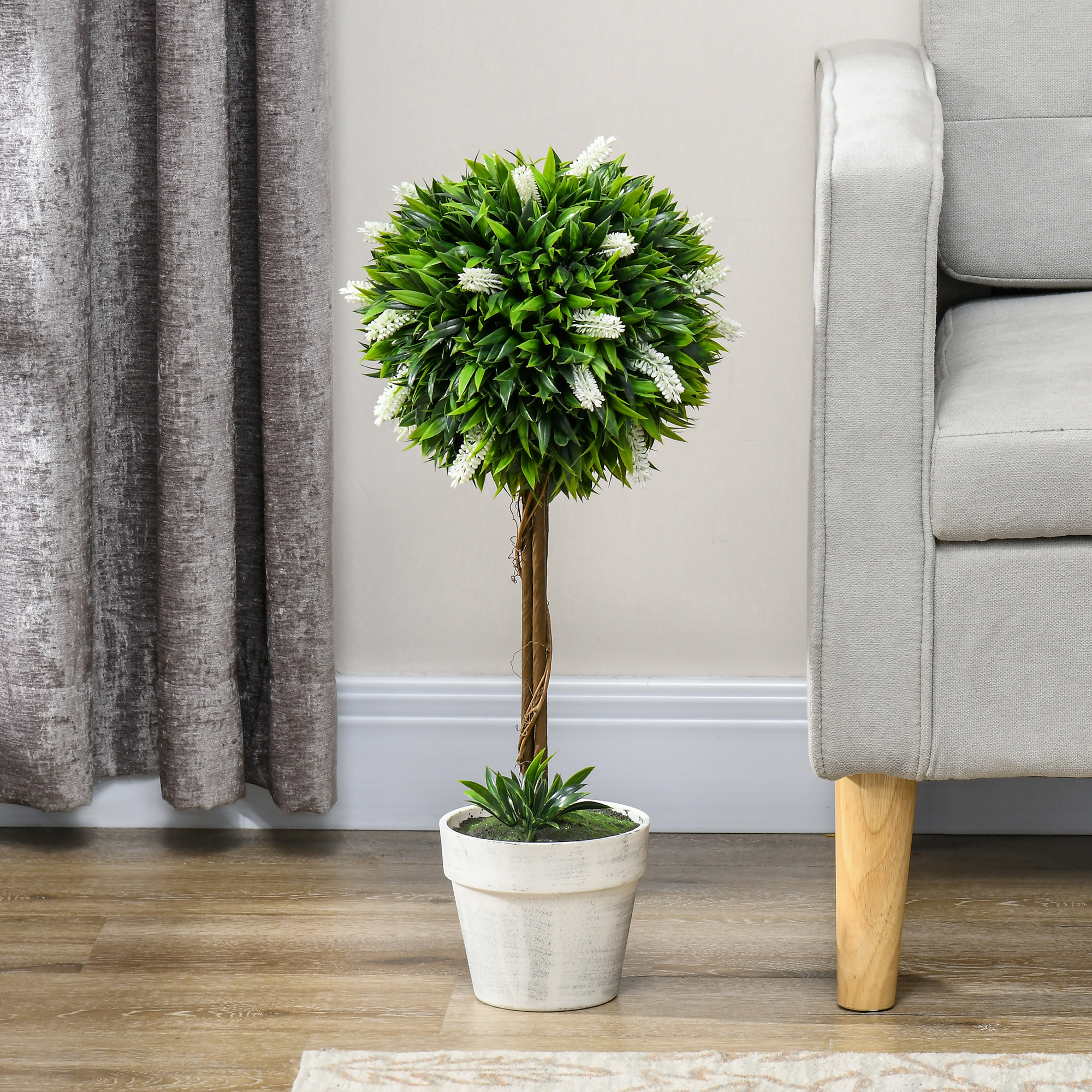 Set Of 2 Decorative Artificial Plants Ball Trees With Flower For Home Indoor — image 5