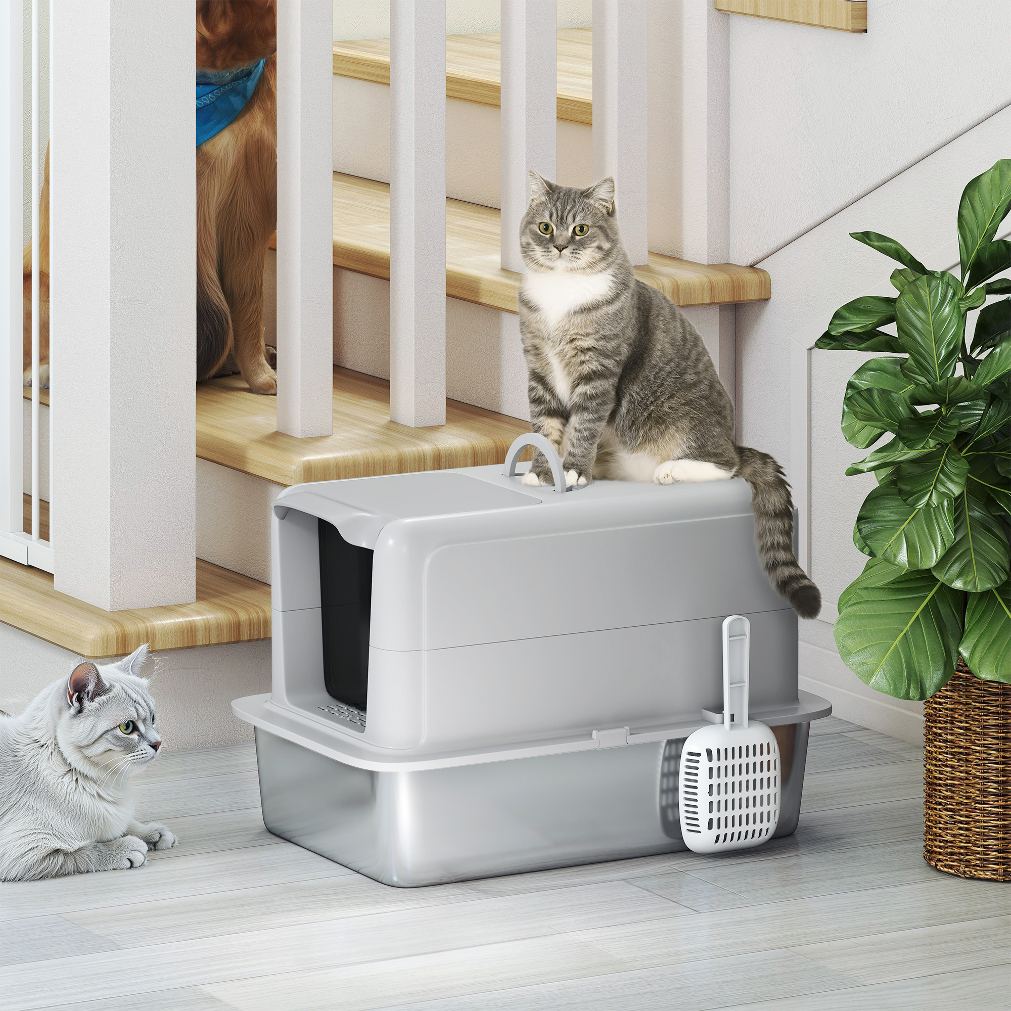 Stainless Steel Cat Litter Box With Removable Lid,Scoop,Filter Bags,for Larger — image 2