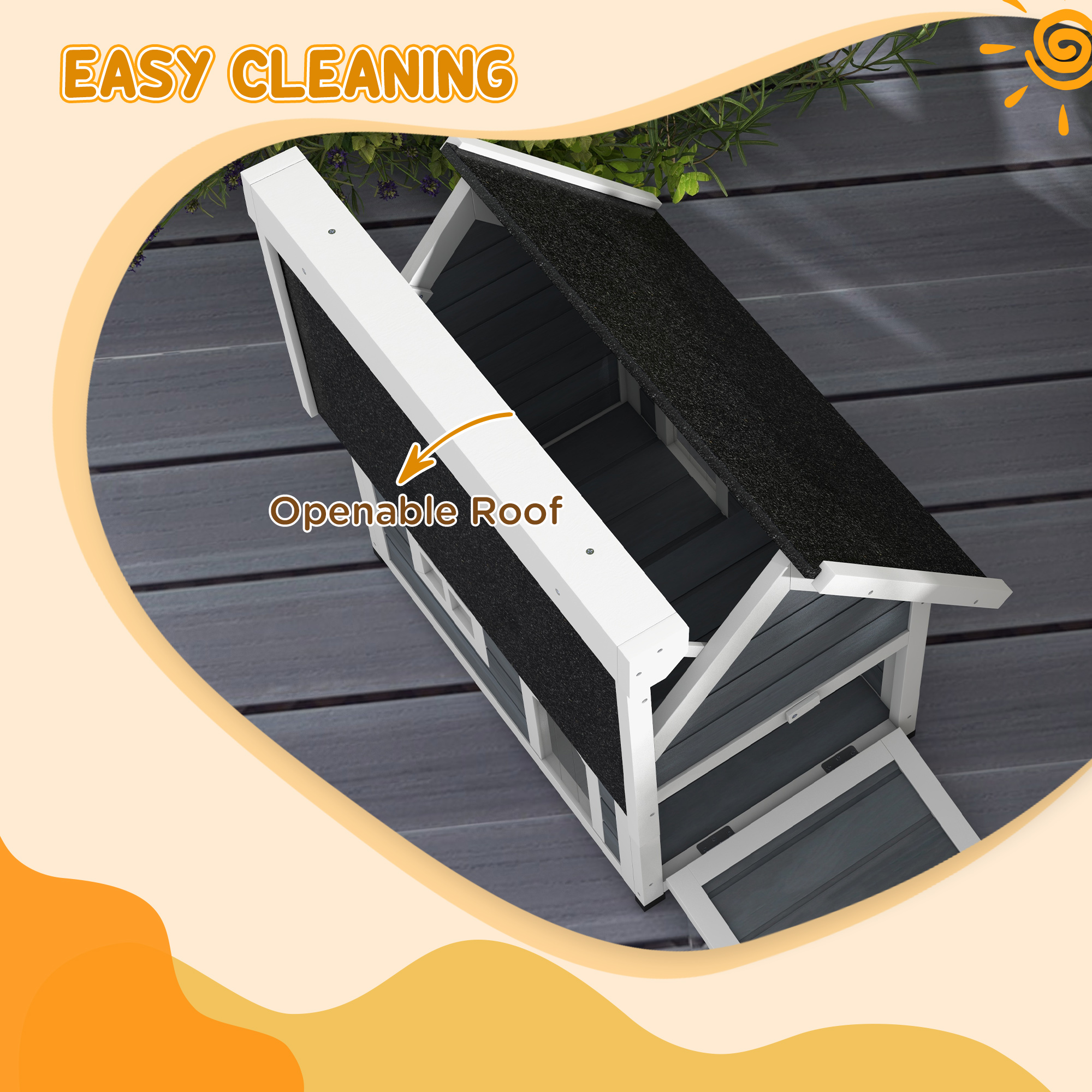 Outdoor Cat House,Wooden Feral Shelter,with Openable Asphalt Roof,Three — image 4