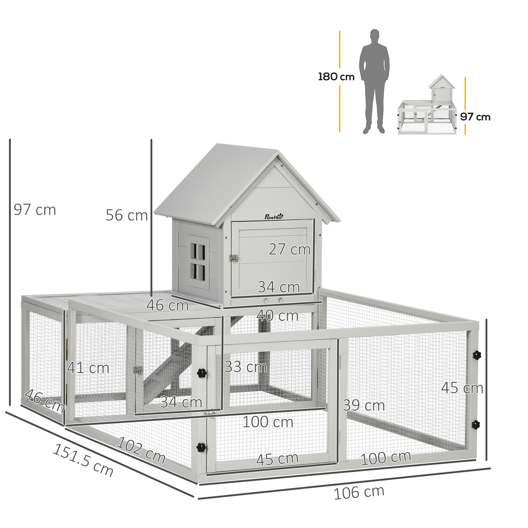 Indoor Rabbit Hutch,Guinea Pig Cage,with Slide-Out Tray,Large Fenced Area-Light Grey detail photo 10