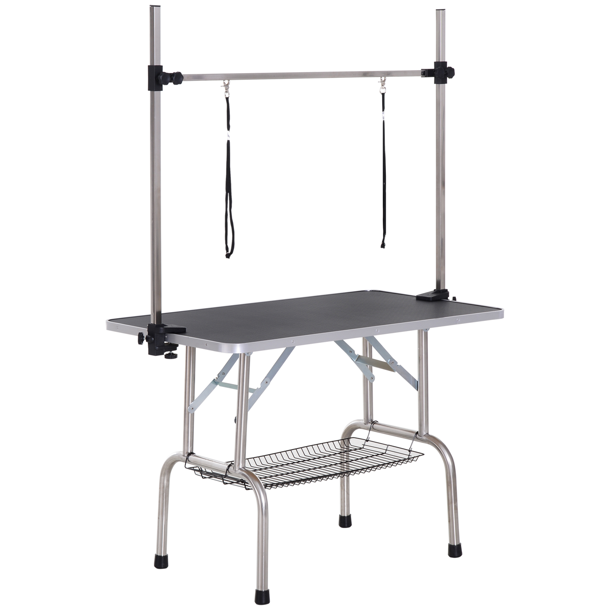 42" Dog Grooming Table,Adjustable Pet Cat Drying Beauty Table With 2 Loops Storage Basket,Rubber Top,Black detail photo 10