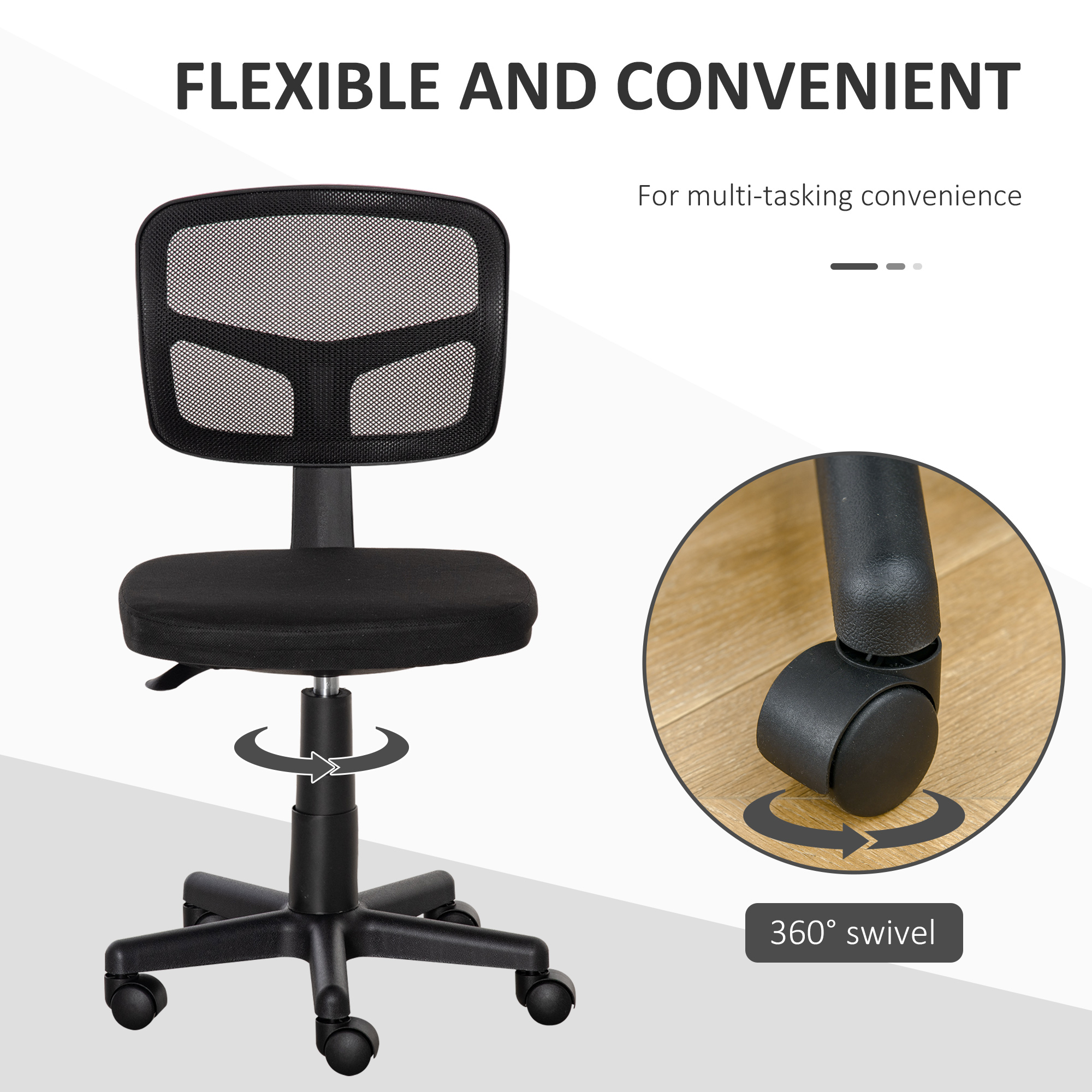 Vinsetto Small Office Chair Without Arms,Ergonomic Swivel Mesh Desk With Curved — image 5
