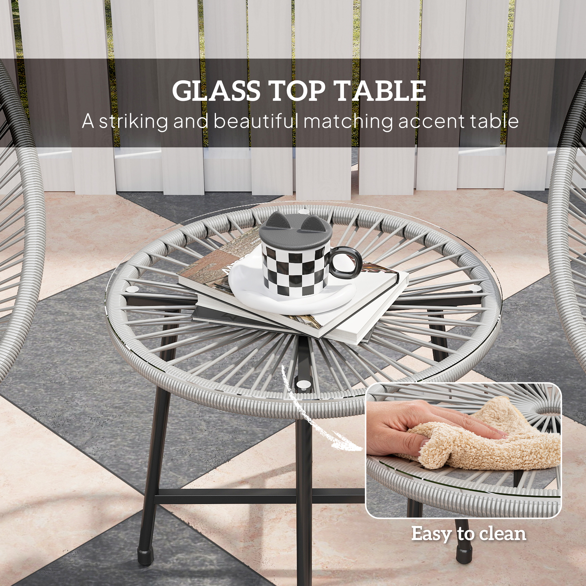 3 Pieces Rattan Bistro Set,Garden Set With Acapulco Chairs And Glass Top — image 5