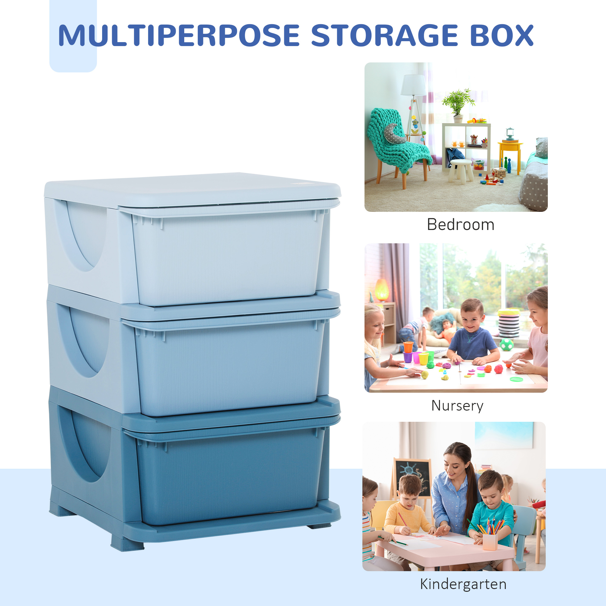 3 Drawers Plastic Storage Units,3 Tier Kids Units,Children Toy Chest — image 2