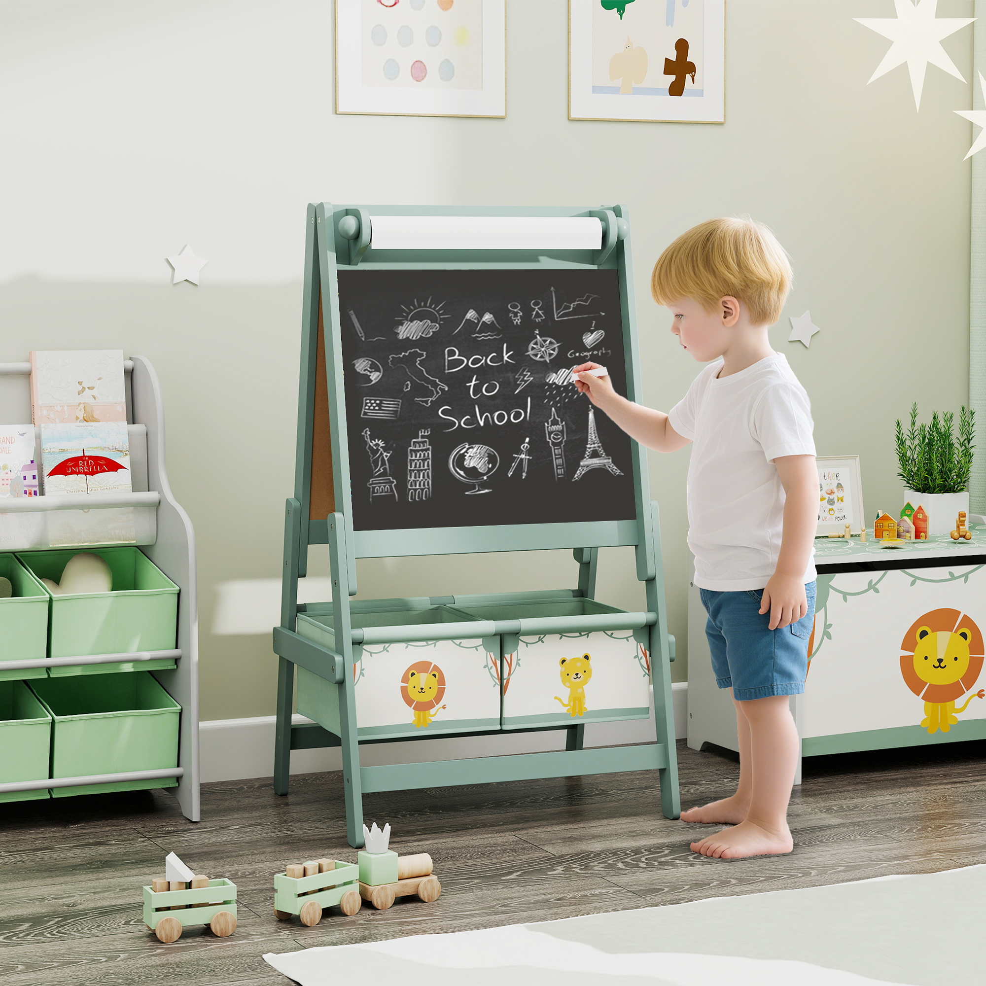 Art Easel For Kids,Double-Sided Whiteboard/Blackboard With Paper Roll,Two — image 4
