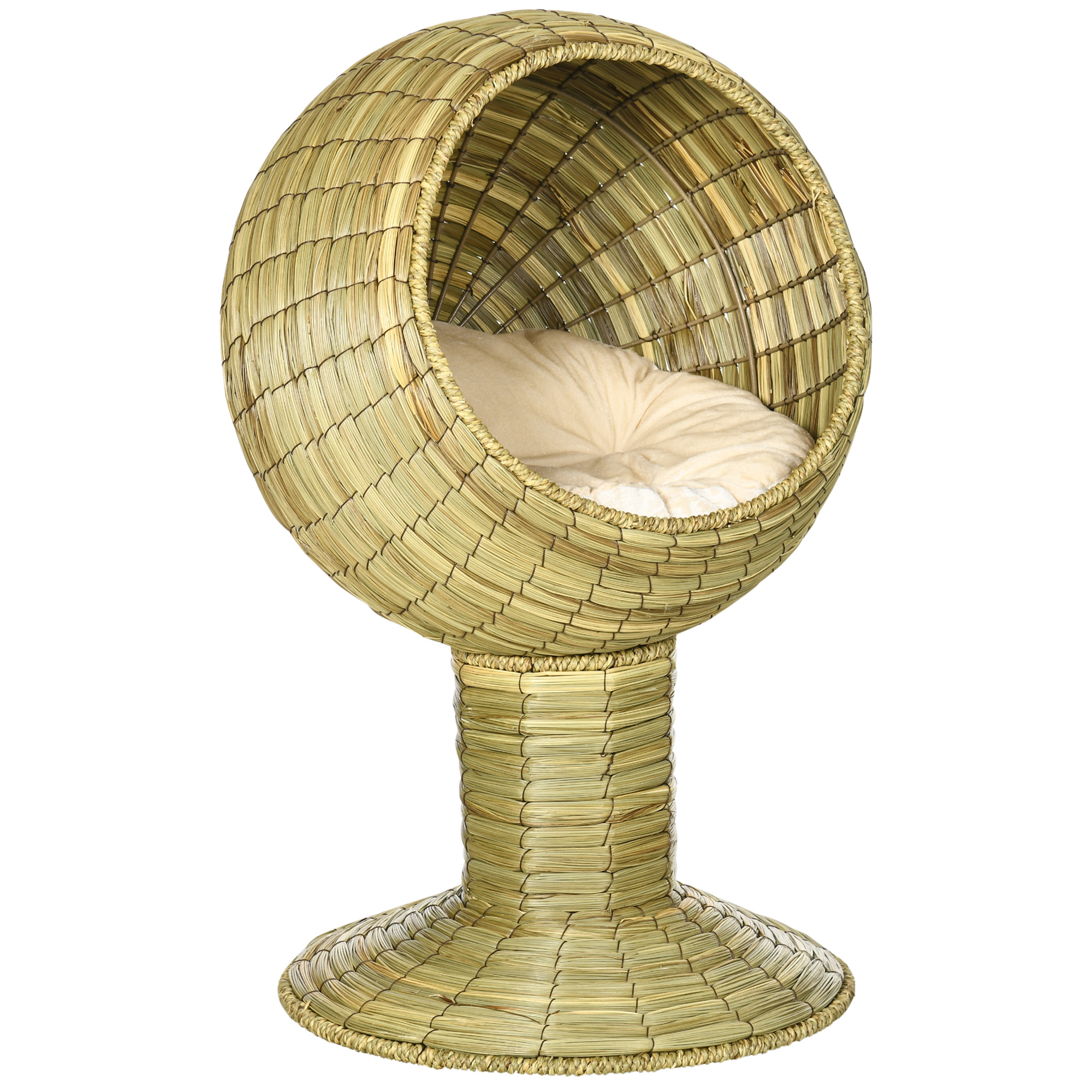 Raised Detachable Cat House,Natural Mat Grass Cat Bed,with Cushion detail photo 1
